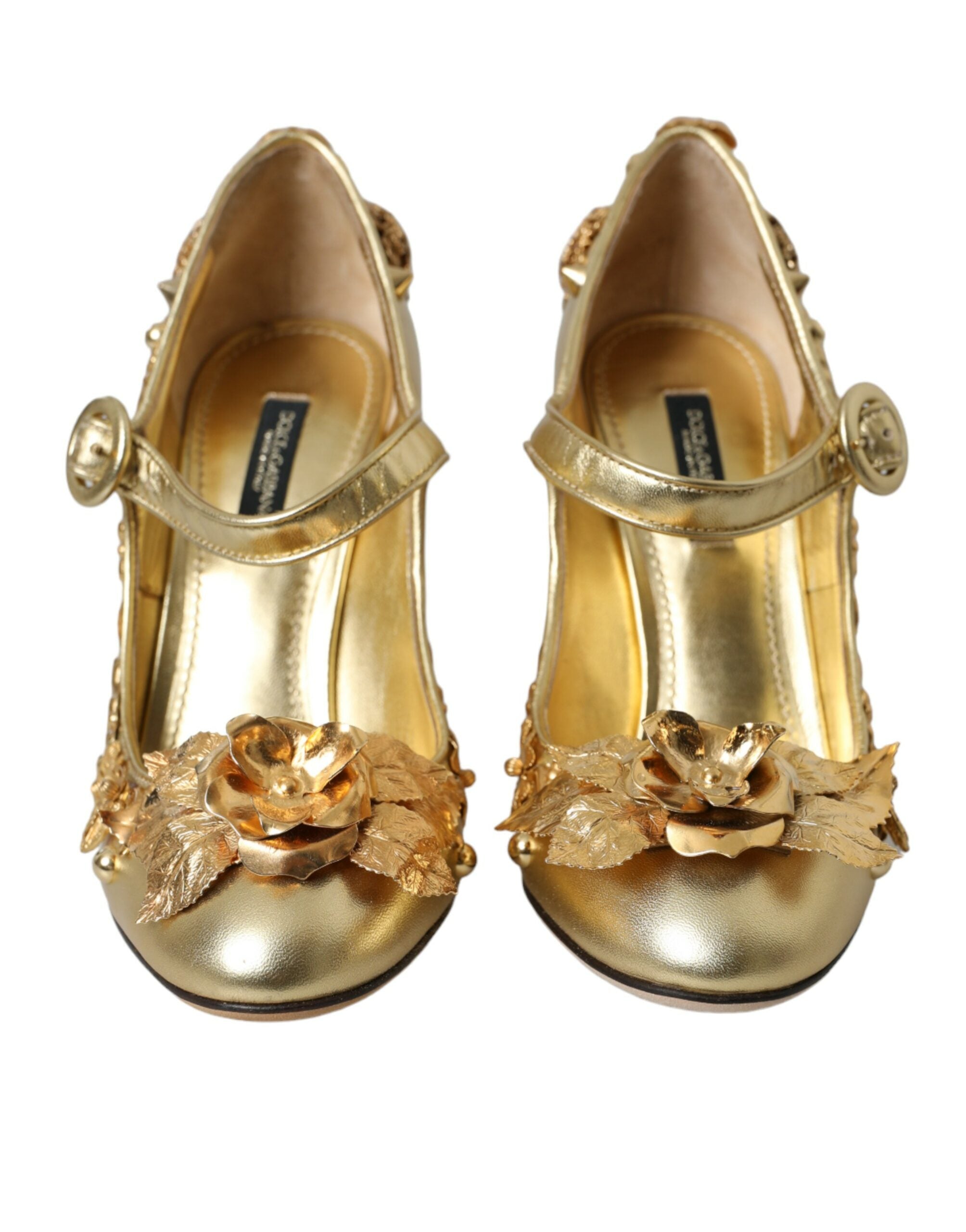 Παπούτσια Dolce & Gabbana Gold Leather Crystal Mary Janes Pumps