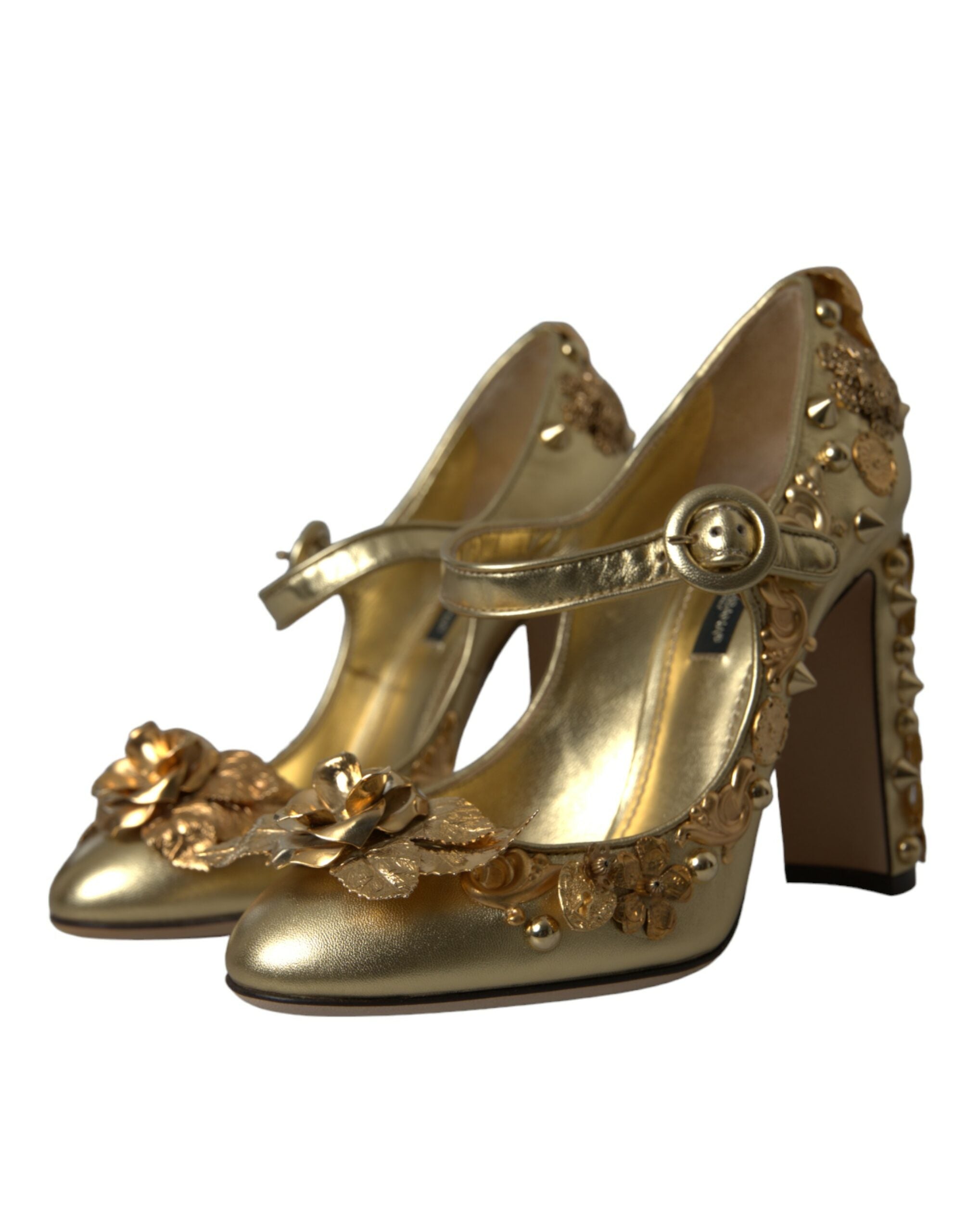 Παπούτσια Dolce & Gabbana Gold Leather Crystal Mary Janes Pumps
