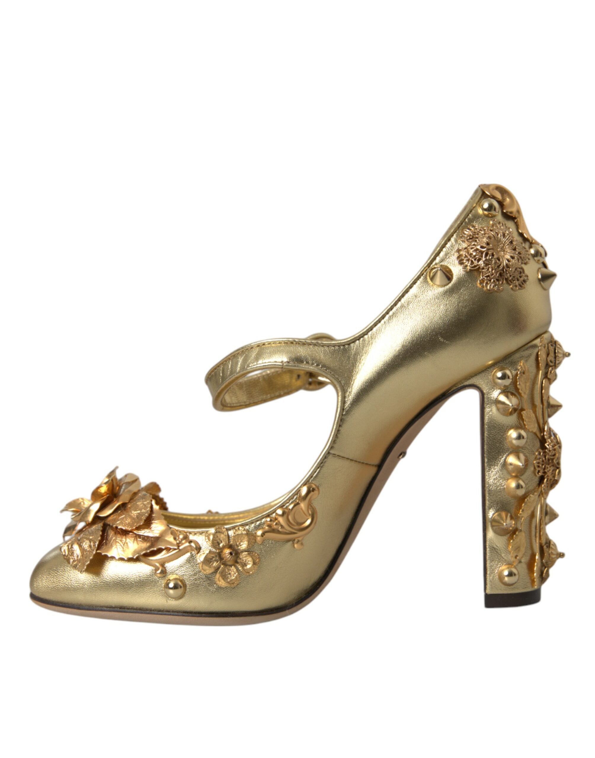 Παπούτσια Dolce & Gabbana Gold Leather Crystal Mary Janes Pumps