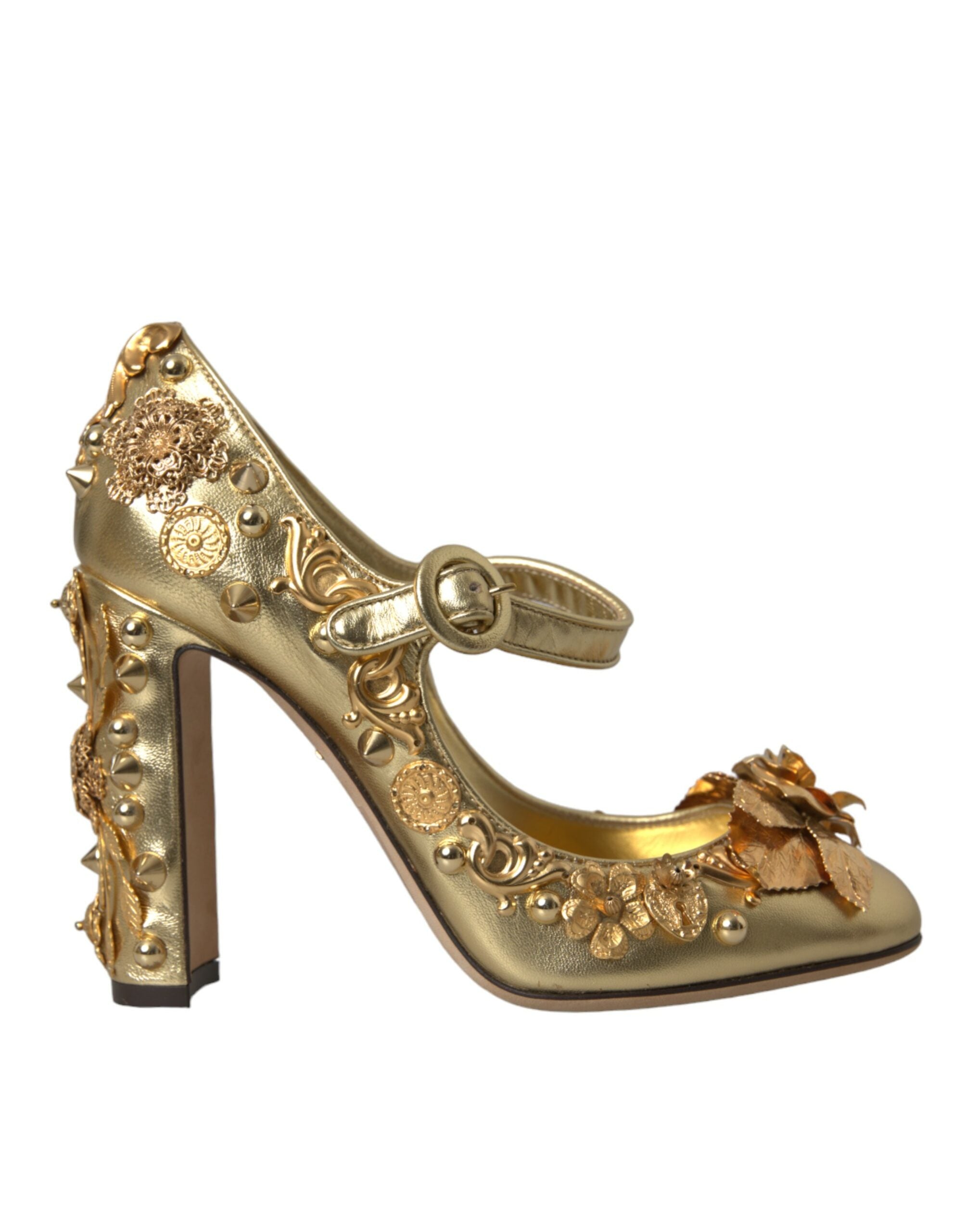 Παπούτσια Dolce & Gabbana Gold Leather Crystal Mary Janes Pumps
