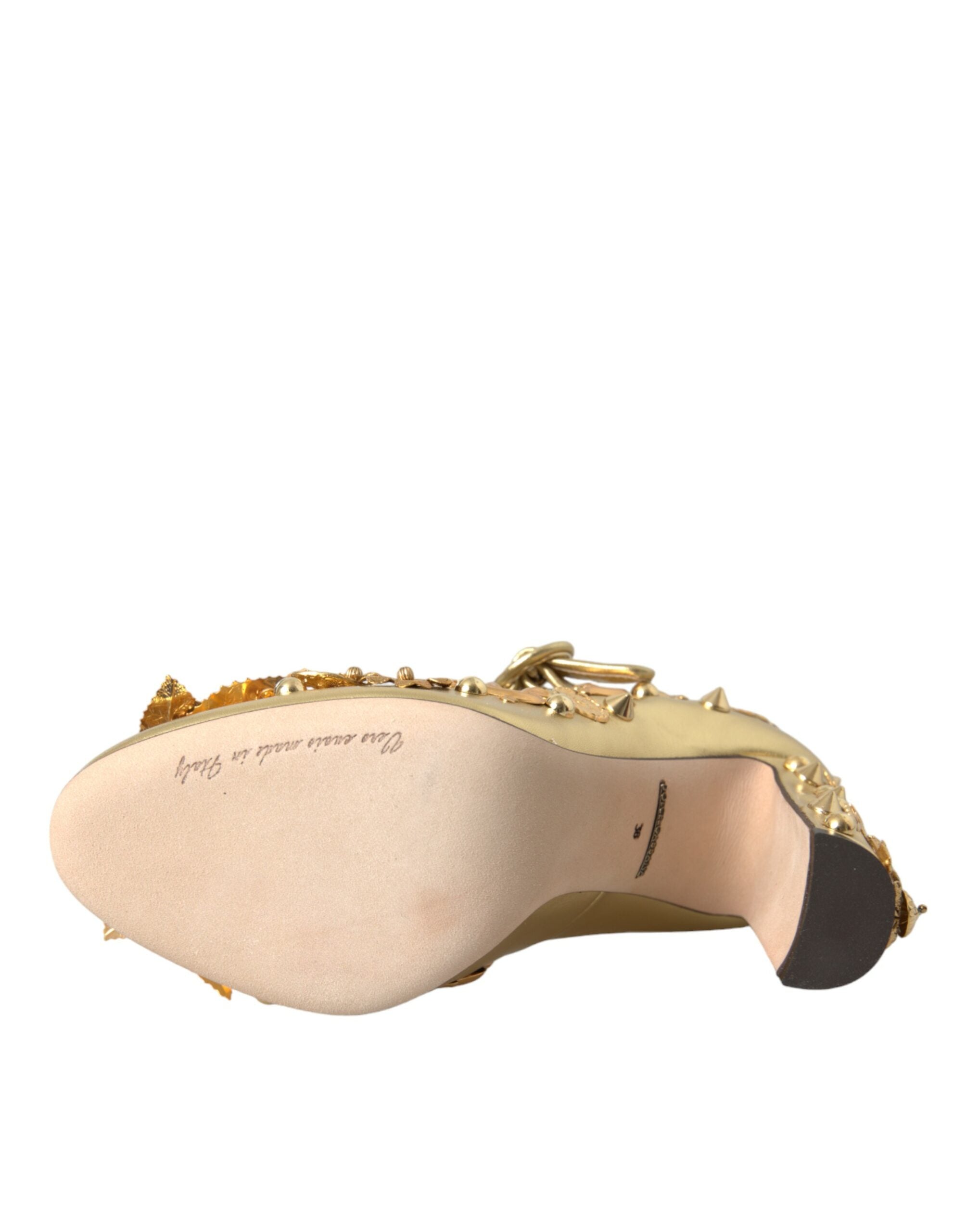 Παπούτσια Dolce & Gabbana Gold Leather Crystal Mary Janes Pumps