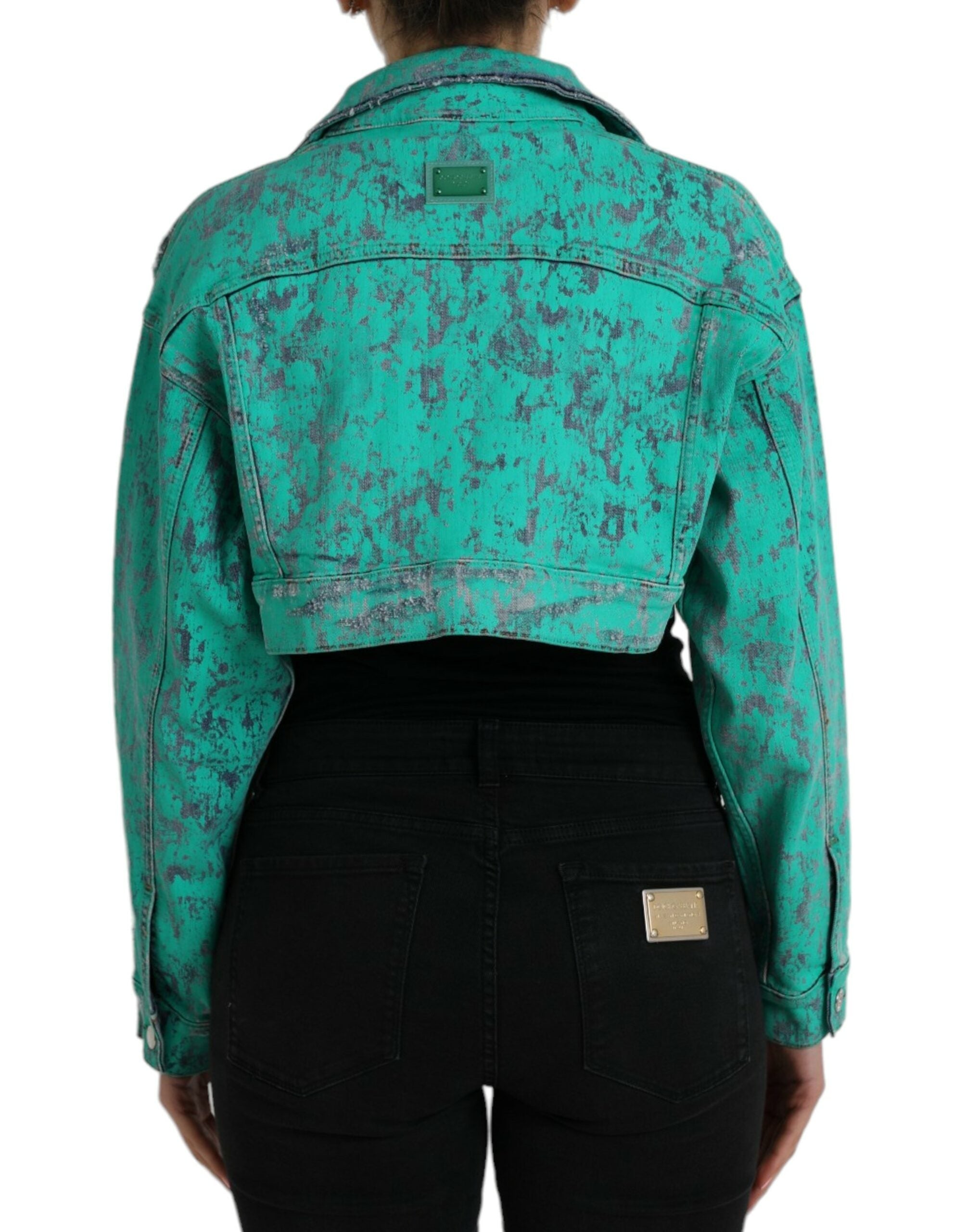 Dolce & Gabbana Green Cotton Tie Dye Cropped Cropped Τζιν μπουφάν