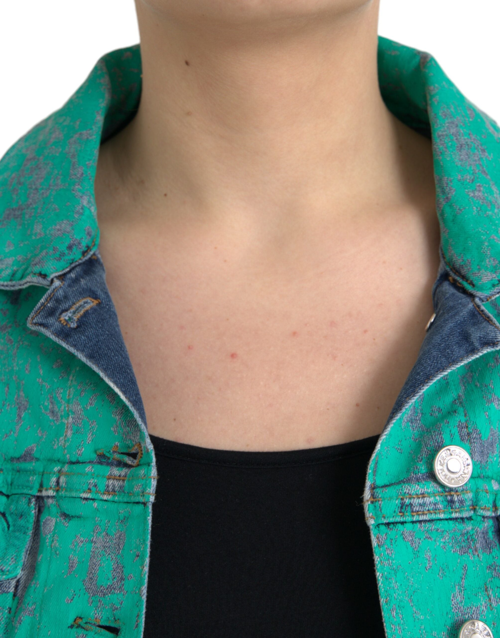 Dolce & Gabbana Green Cotton Tie Dye Cropped Cropped Τζιν μπουφάν
