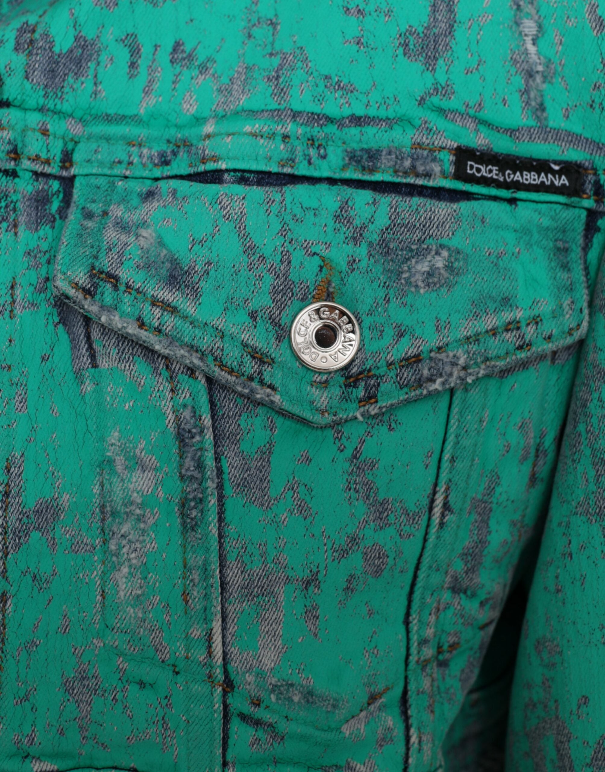 Dolce & Gabbana Green Cotton Tie Dye Cropped Cropped Τζιν μπουφάν