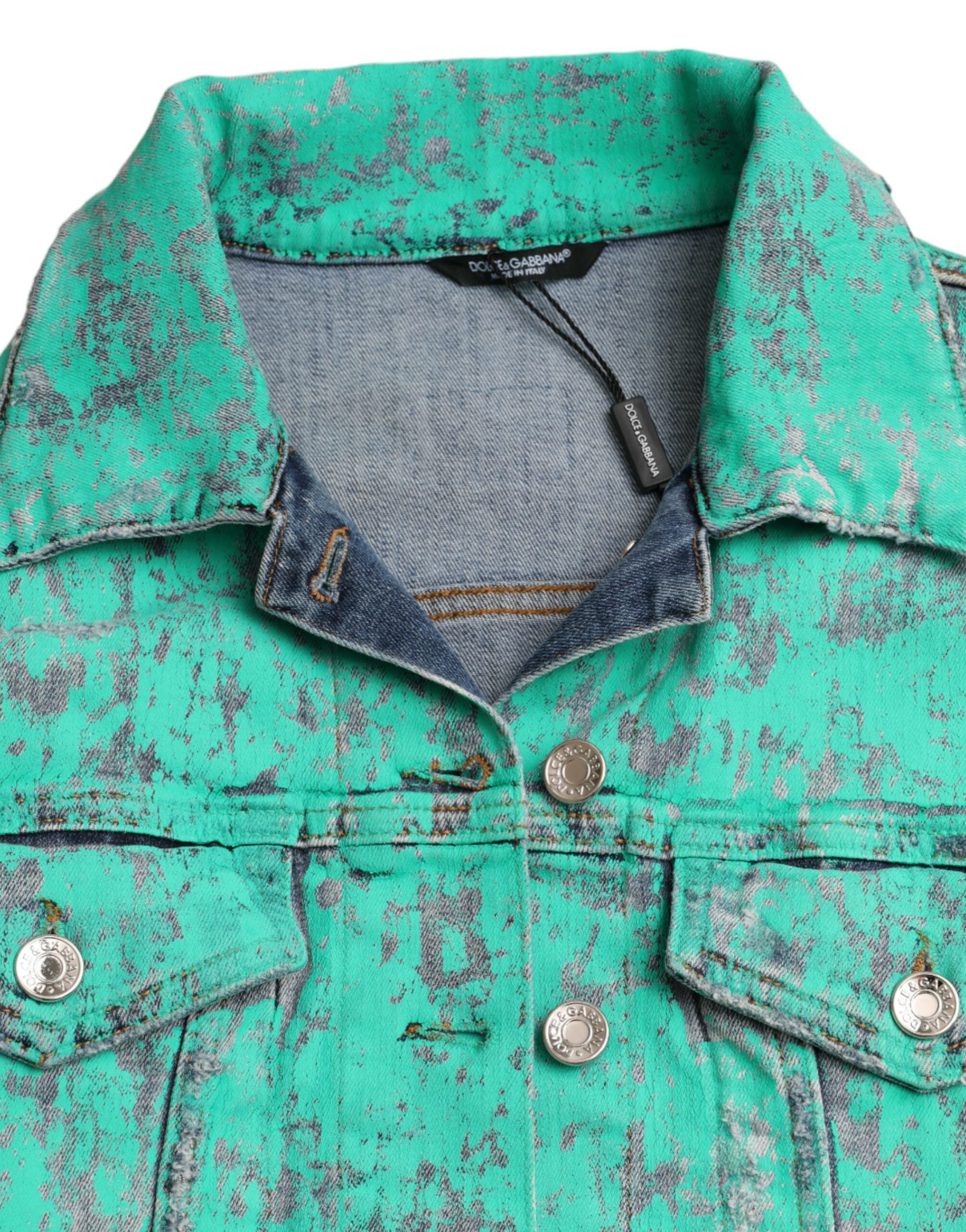 Dolce & Gabbana Green Cotton Tie Dye Cropped Cropped Τζιν μπουφάν