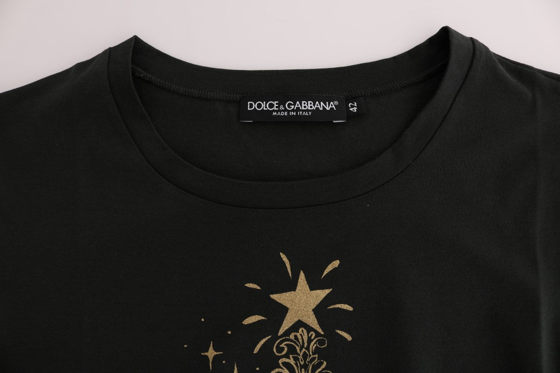 Dolce & Gabbana Emerald Green Cotton Tee με στάμπα 2017