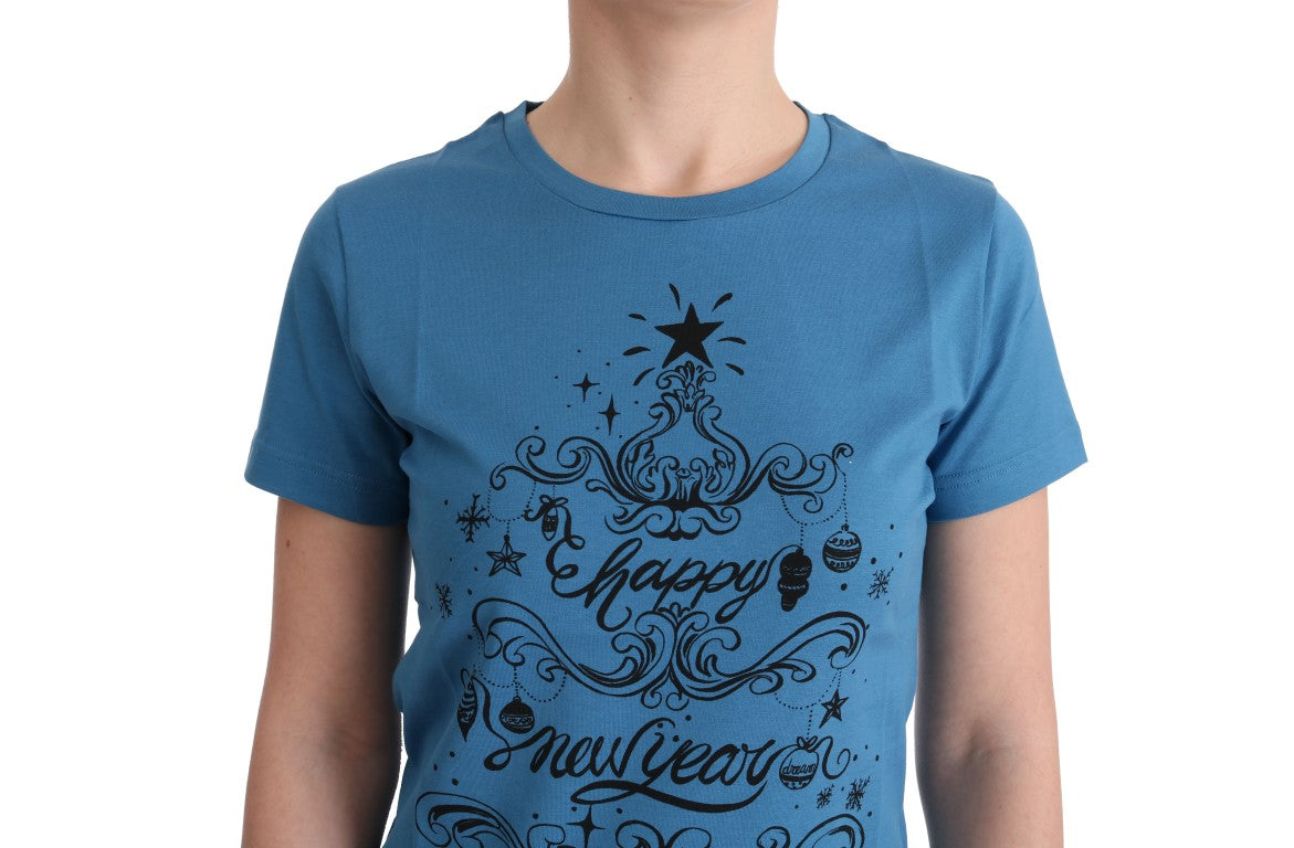Dolce & Gabbana Chic Blue Cotton Tee με στάμπα 2017