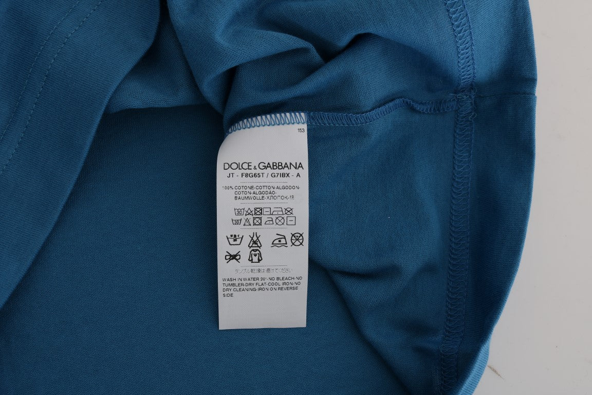 Dolce & Gabbana Chic Blue Cotton Tee με στάμπα 2017