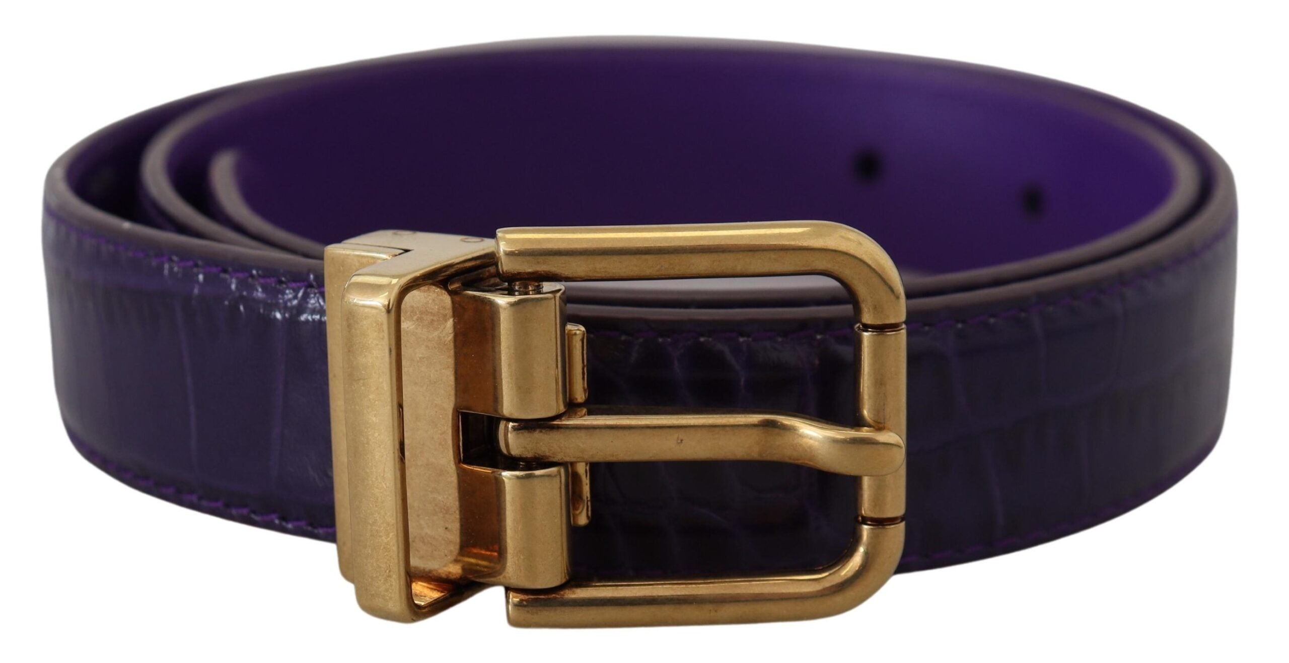 Ζώνη με μεταλλική πόρπη Dolce & Gabbana Purple Exotic Leather Gold