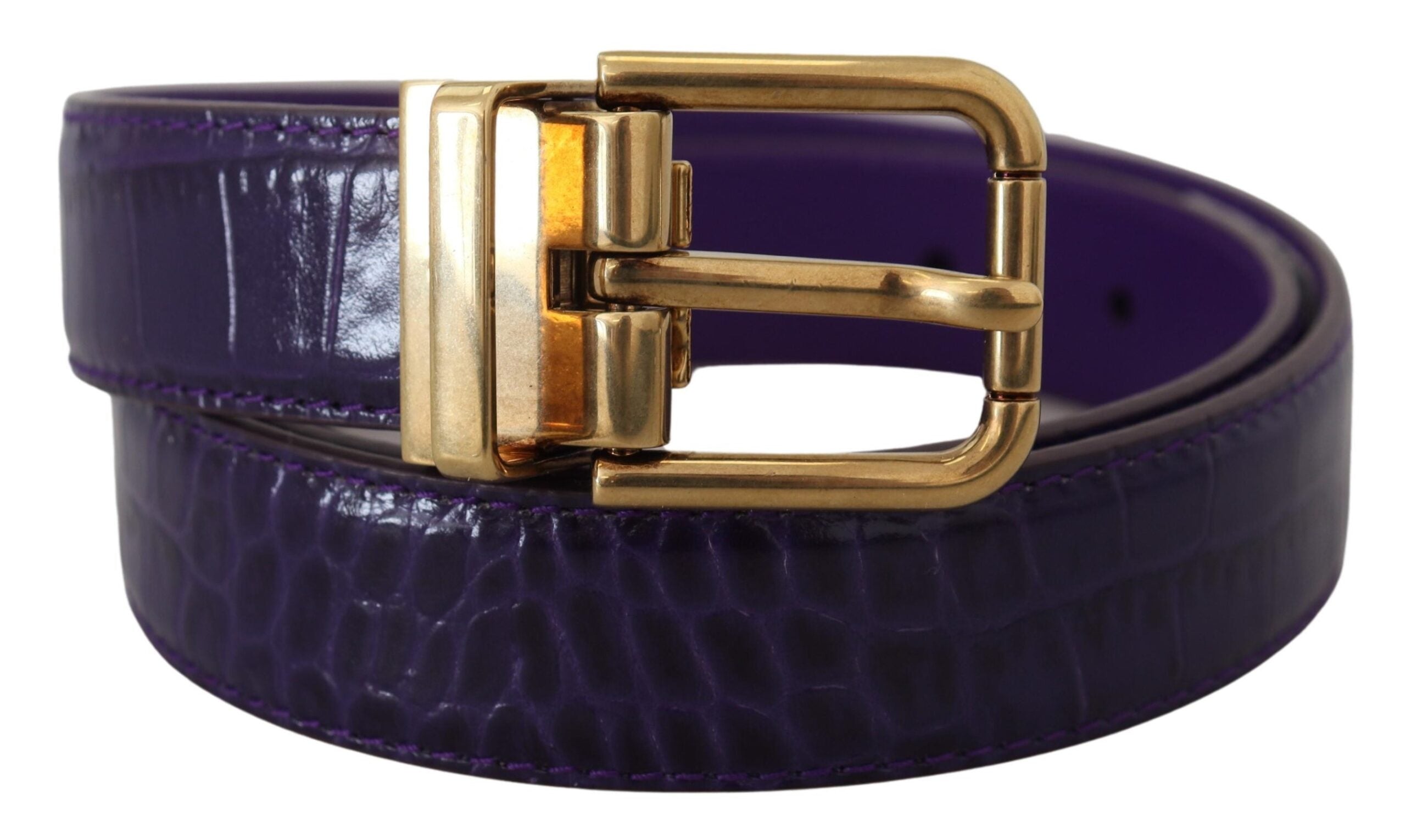 Ζώνη με μεταλλική πόρπη Dolce & Gabbana Purple Exotic Leather Gold