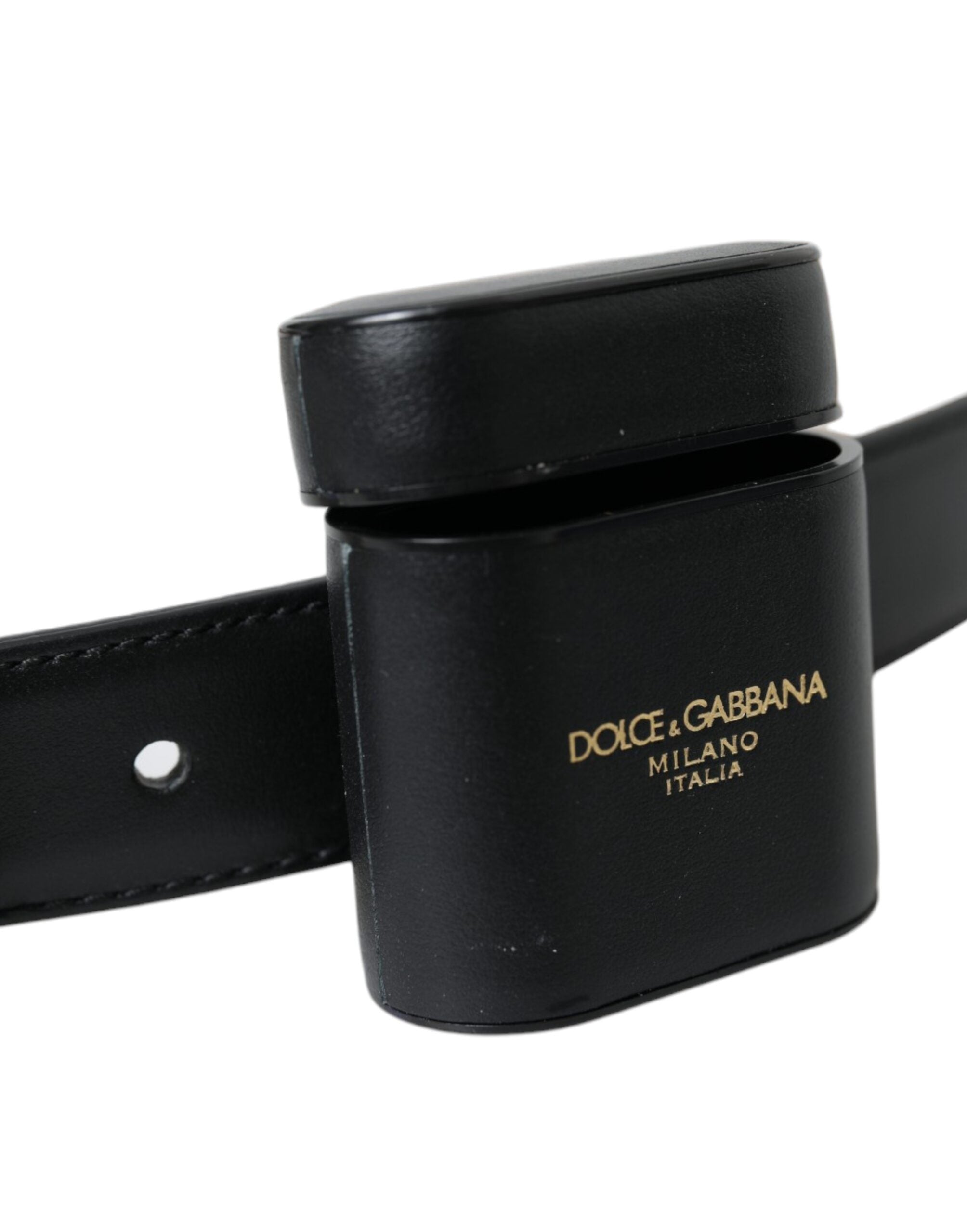 Dolce & Gabbana Μαύρη δερμάτινη θήκη Airpods Ασημένια ζώνη πόρπης