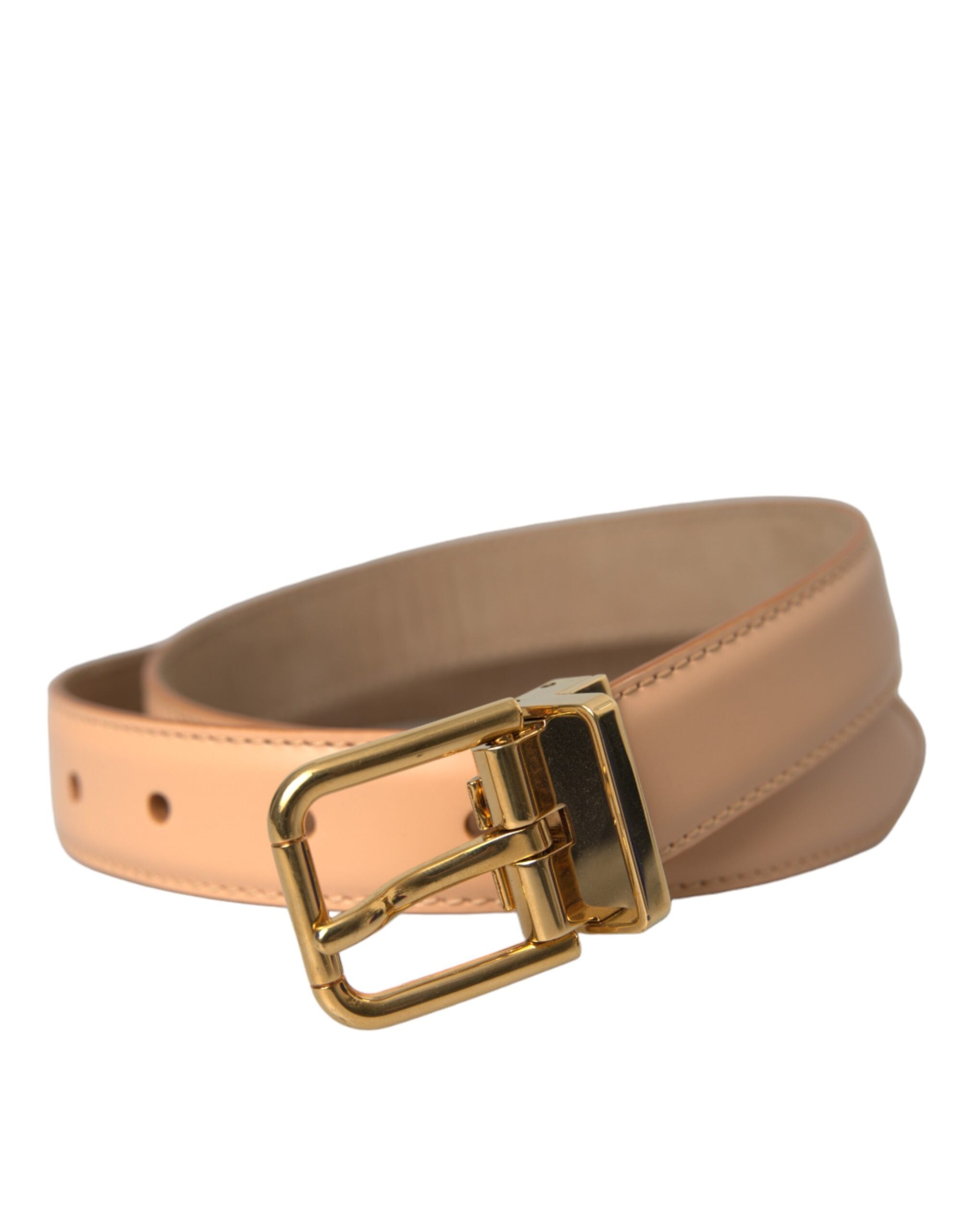 Dolce & Gabbana Beige Δερμάτινη Δέρμα Μοσχαριού Χρυσή Μεταλλική Ζώνη Πόρπης