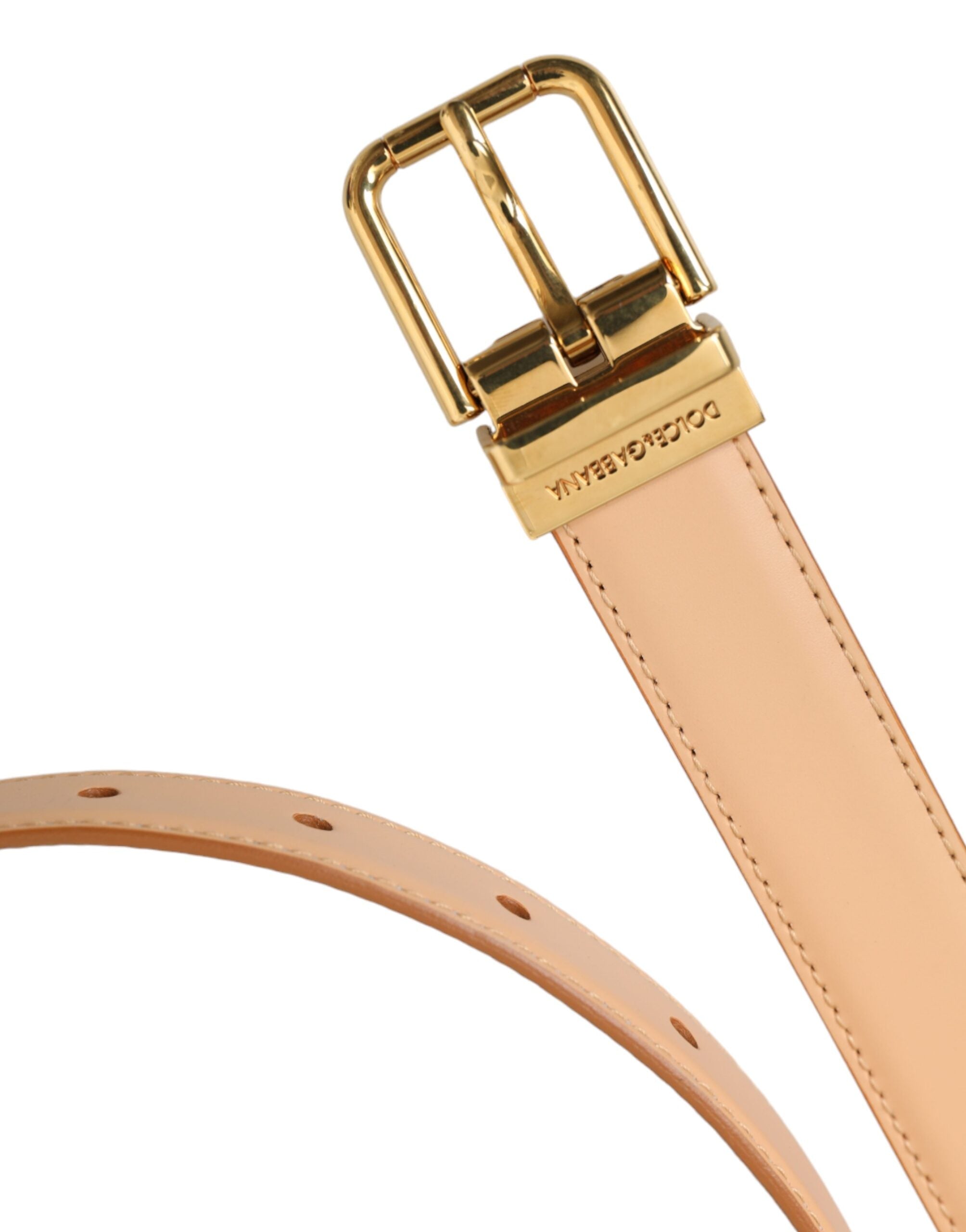 Dolce & Gabbana Beige Δερμάτινη Δέρμα Μοσχαριού Χρυσή Μεταλλική Ζώνη Πόρπης