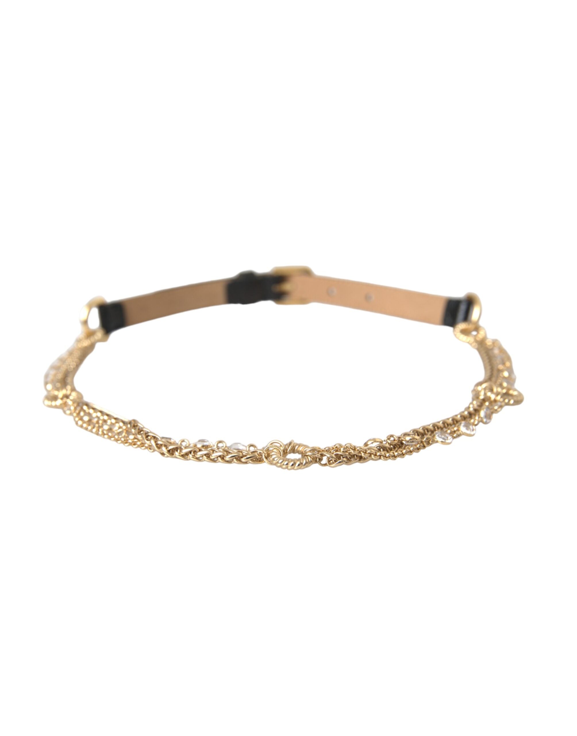 Dolce & Gabbana Μαύρη Δερμάτινη Χρυσή Αλυσίδα Κρυστάλλινη Γυναικεία Ζώνη μέσης