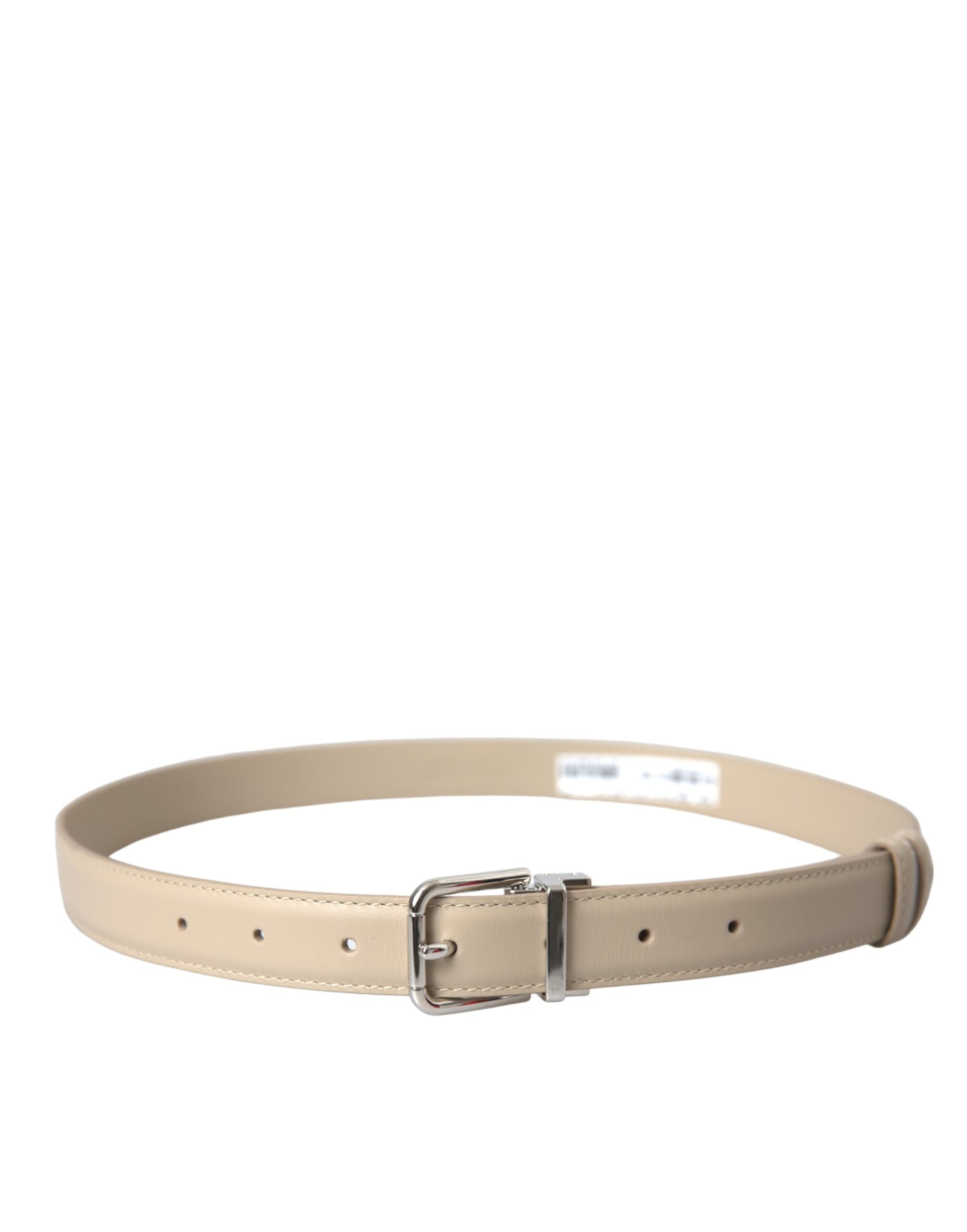 Dolce & Gabbana Beige Δερμάτινη Δέρμα Μοσχαριού Ασημένια Μεταλλική Ζώνη Πόρπης