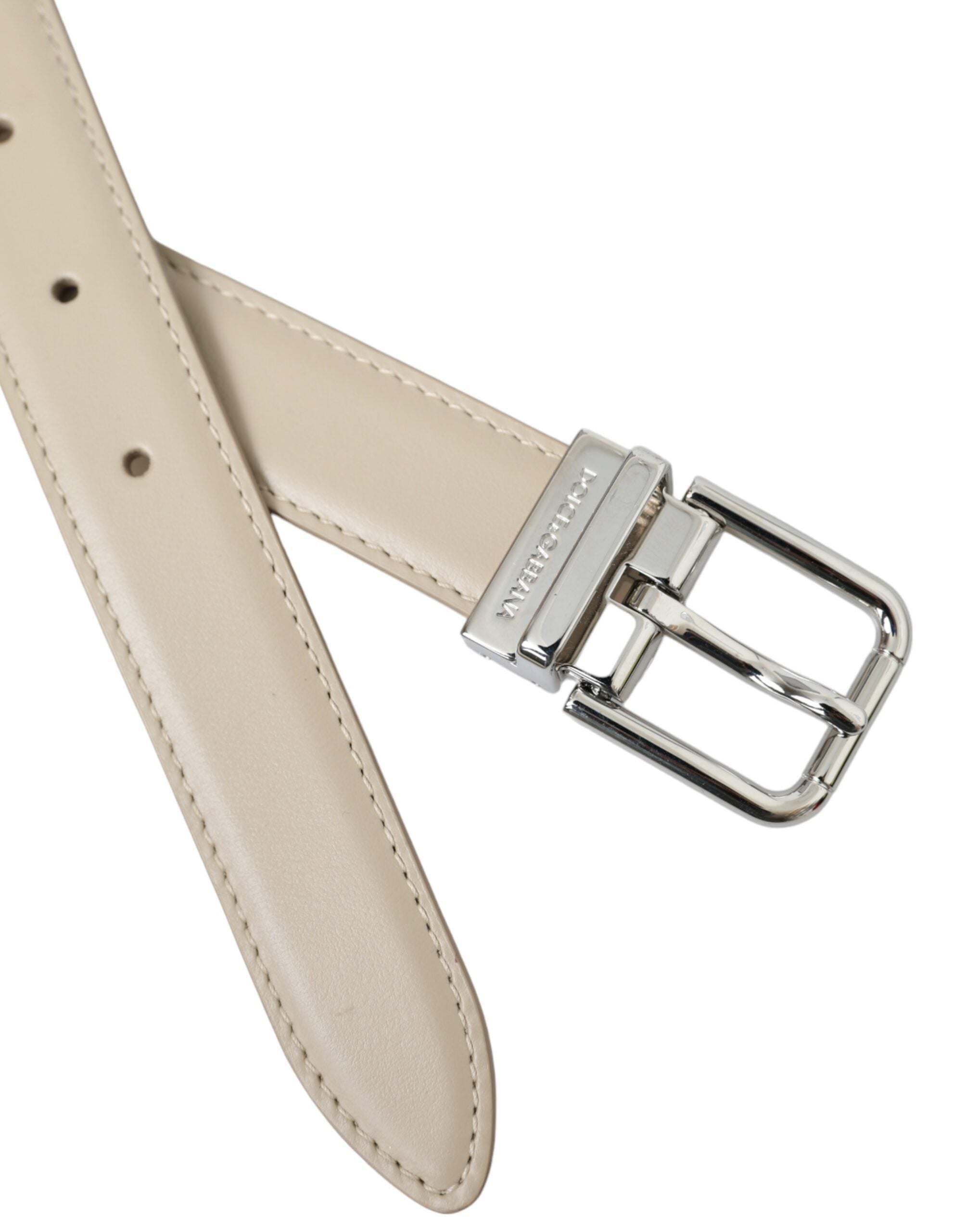 Dolce & Gabbana Beige Δερμάτινη Δέρμα Μοσχαριού Ασημένια Μεταλλική Ζώνη Πόρπης