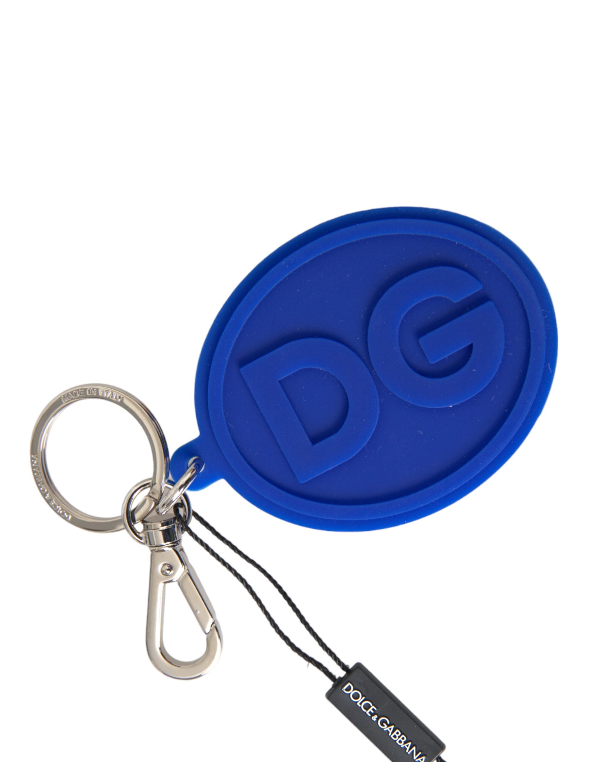 Μπρελόκ Dolce & Gabbana Blue Rubber DG Logo Ασημί ορειχάλκινο μεταλλικό μπρελόκ