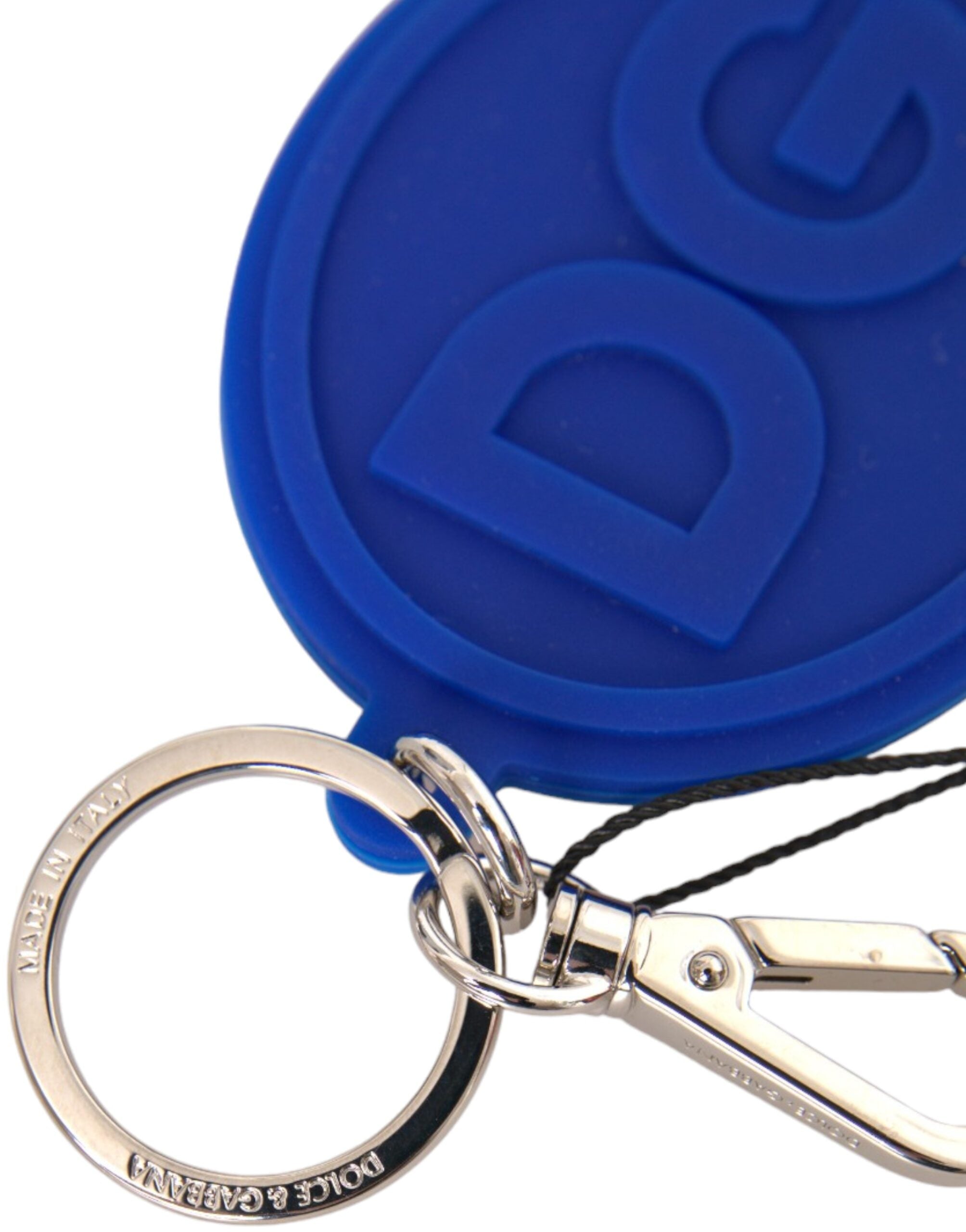 Μπρελόκ Dolce & Gabbana Blue Rubber DG Logo Ασημί ορειχάλκινο μεταλλικό μπρελόκ
