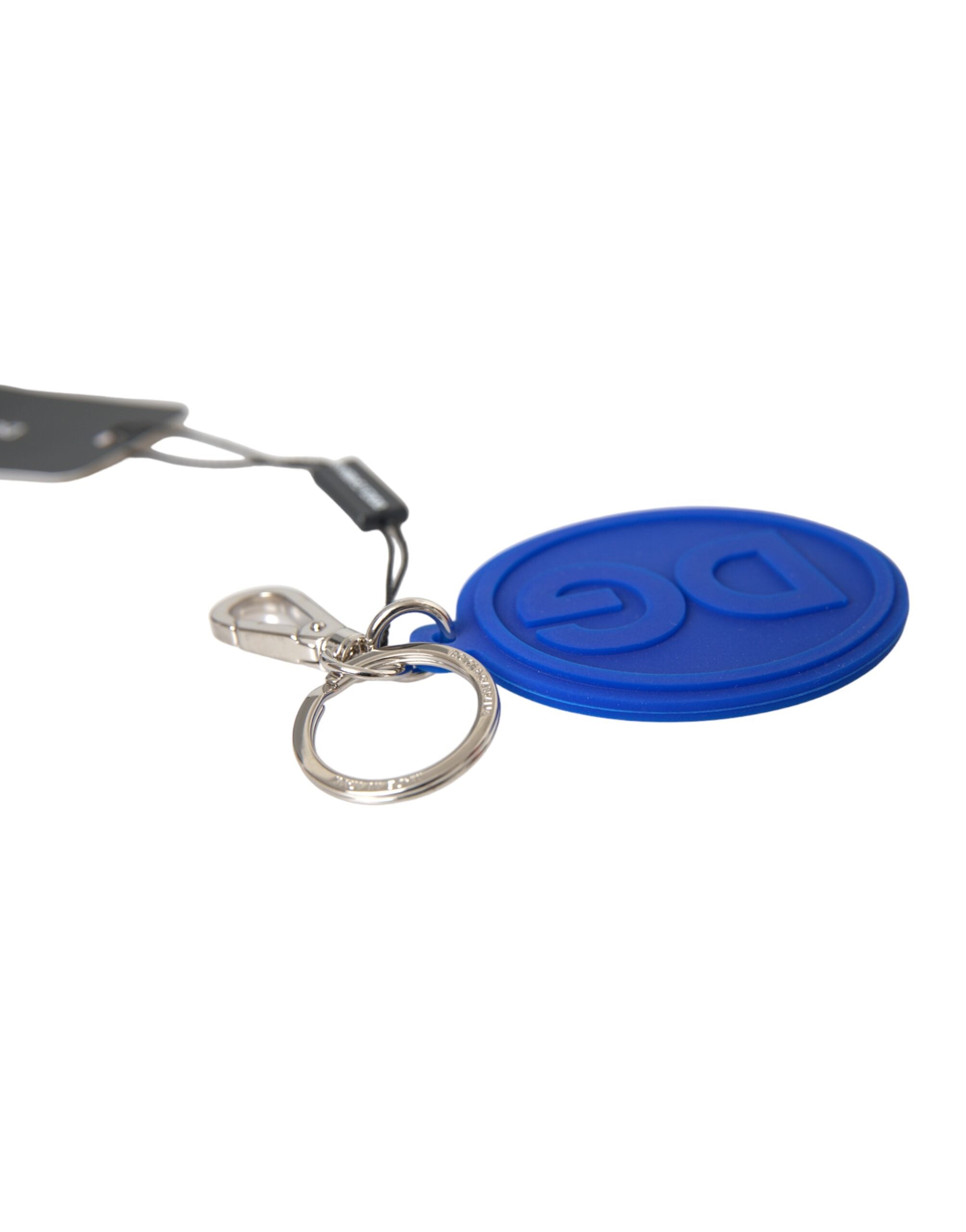 Μπρελόκ Dolce & Gabbana Blue Rubber DG Logo Ασημί ορειχάλκινο μεταλλικό μπρελόκ