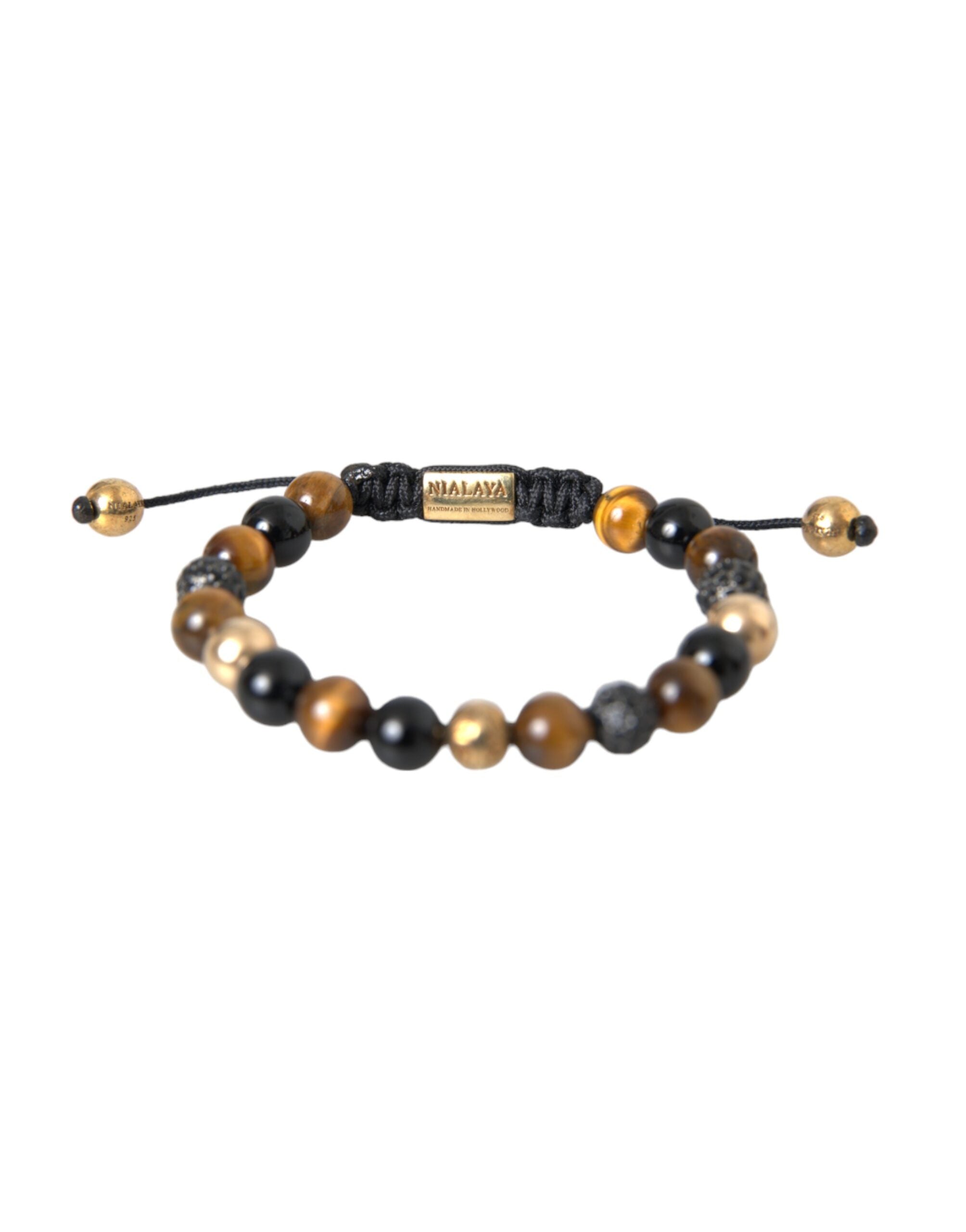Ανδρικό βραχιόλι με χάντρες Nialaya CZ Ball Tiger Eye Stone