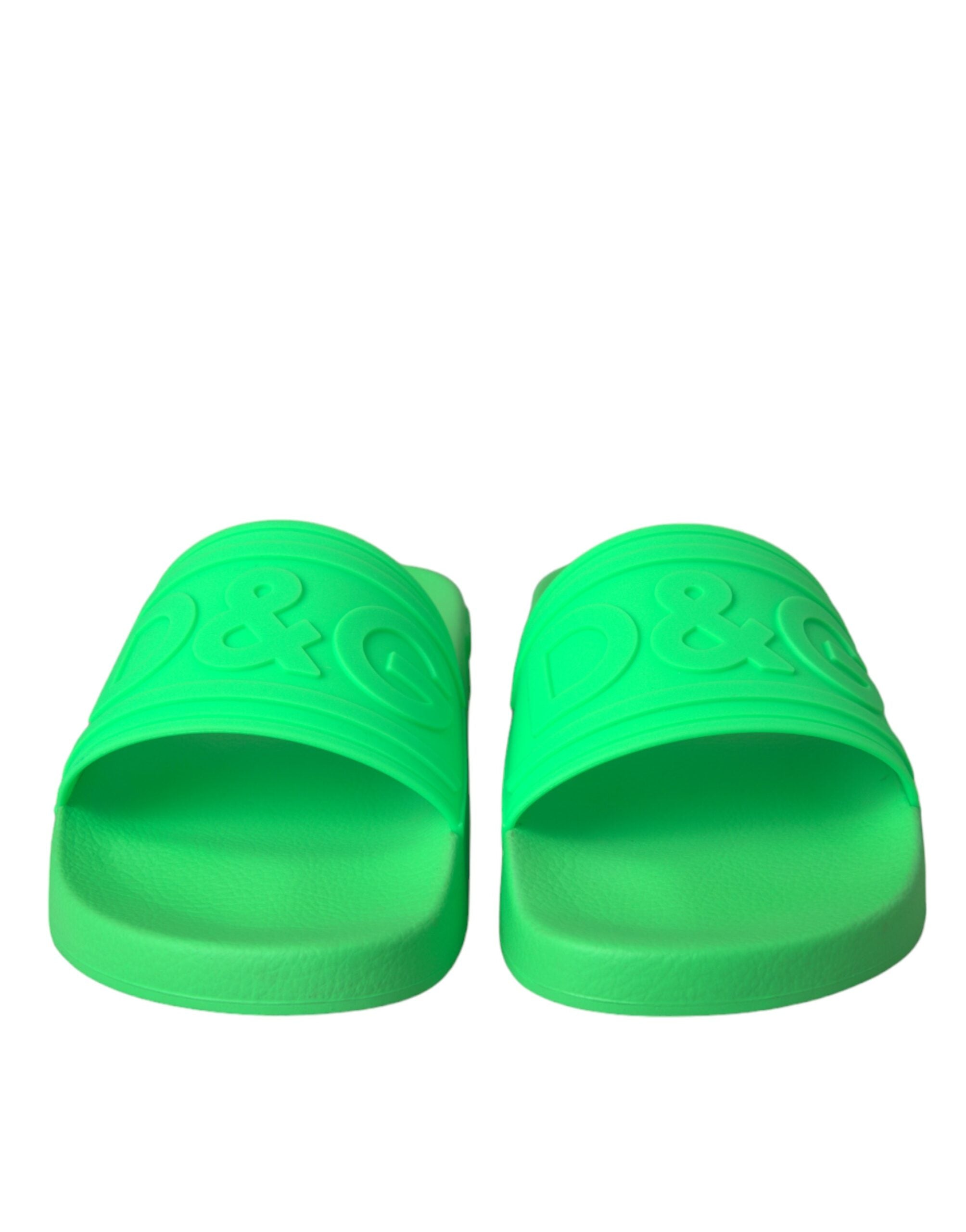 Dolce & Gabbana Green Leather Slides Sandals Beachwear Παπούτσια