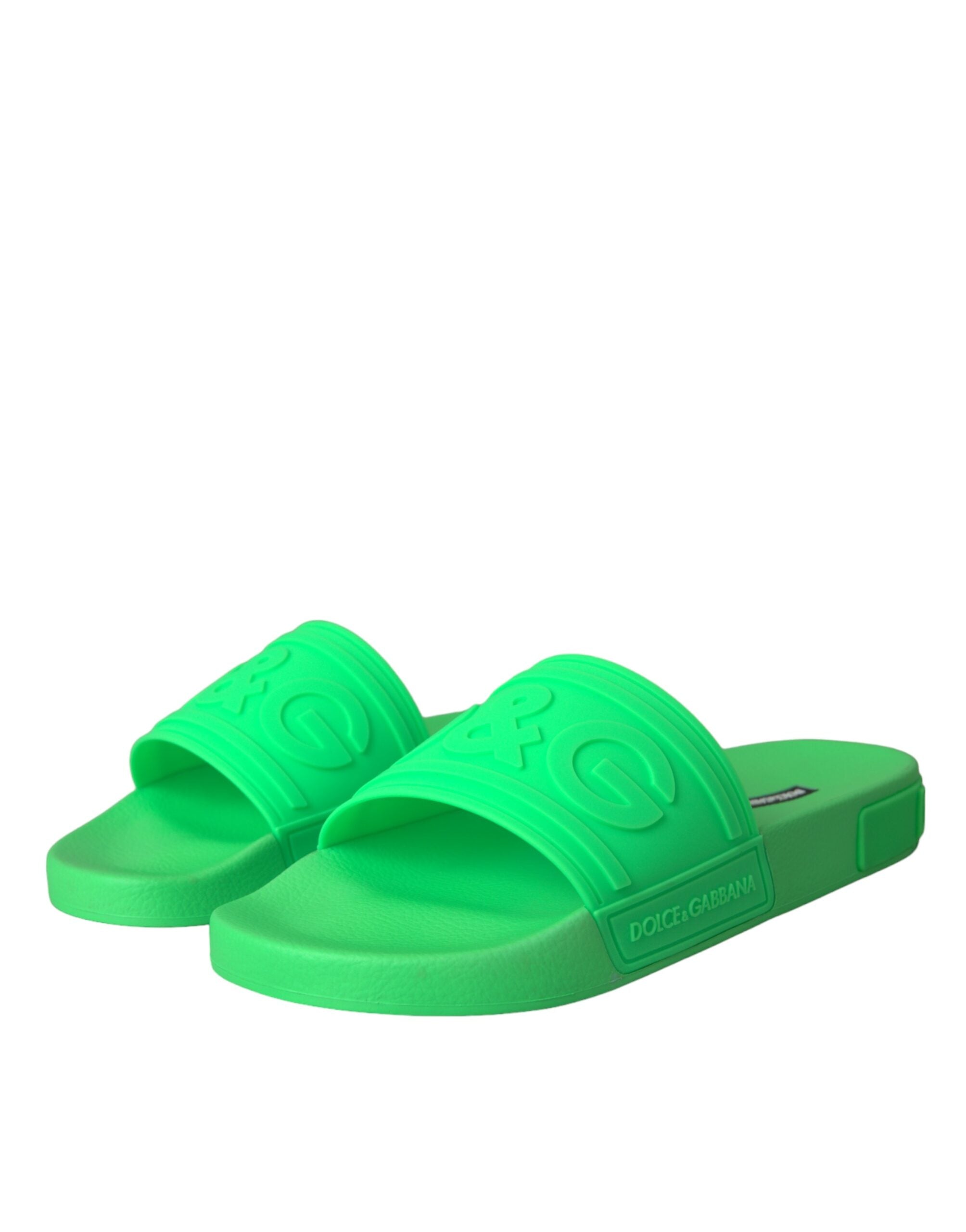 Dolce & Gabbana Green Leather Slides Sandals Beachwear Παπούτσια