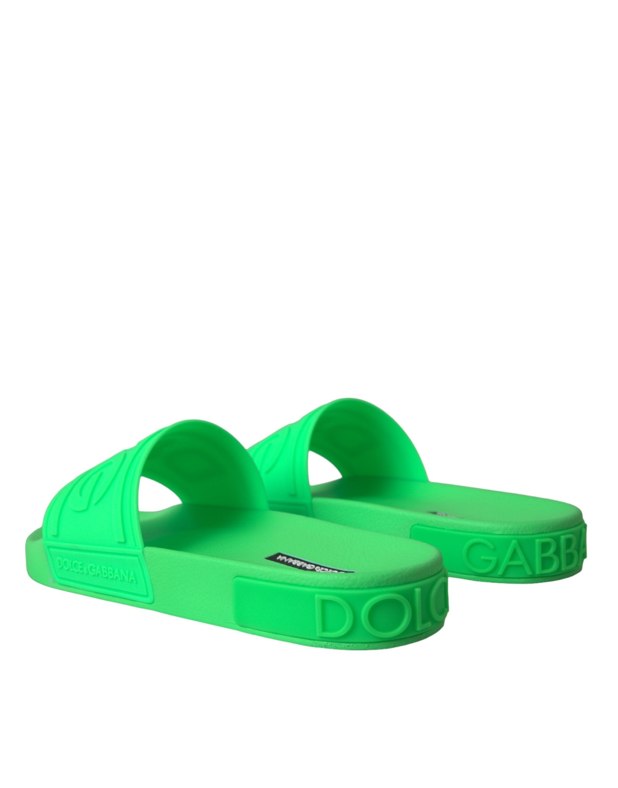 Dolce & Gabbana Green Leather Slides Sandals Beachwear Παπούτσια