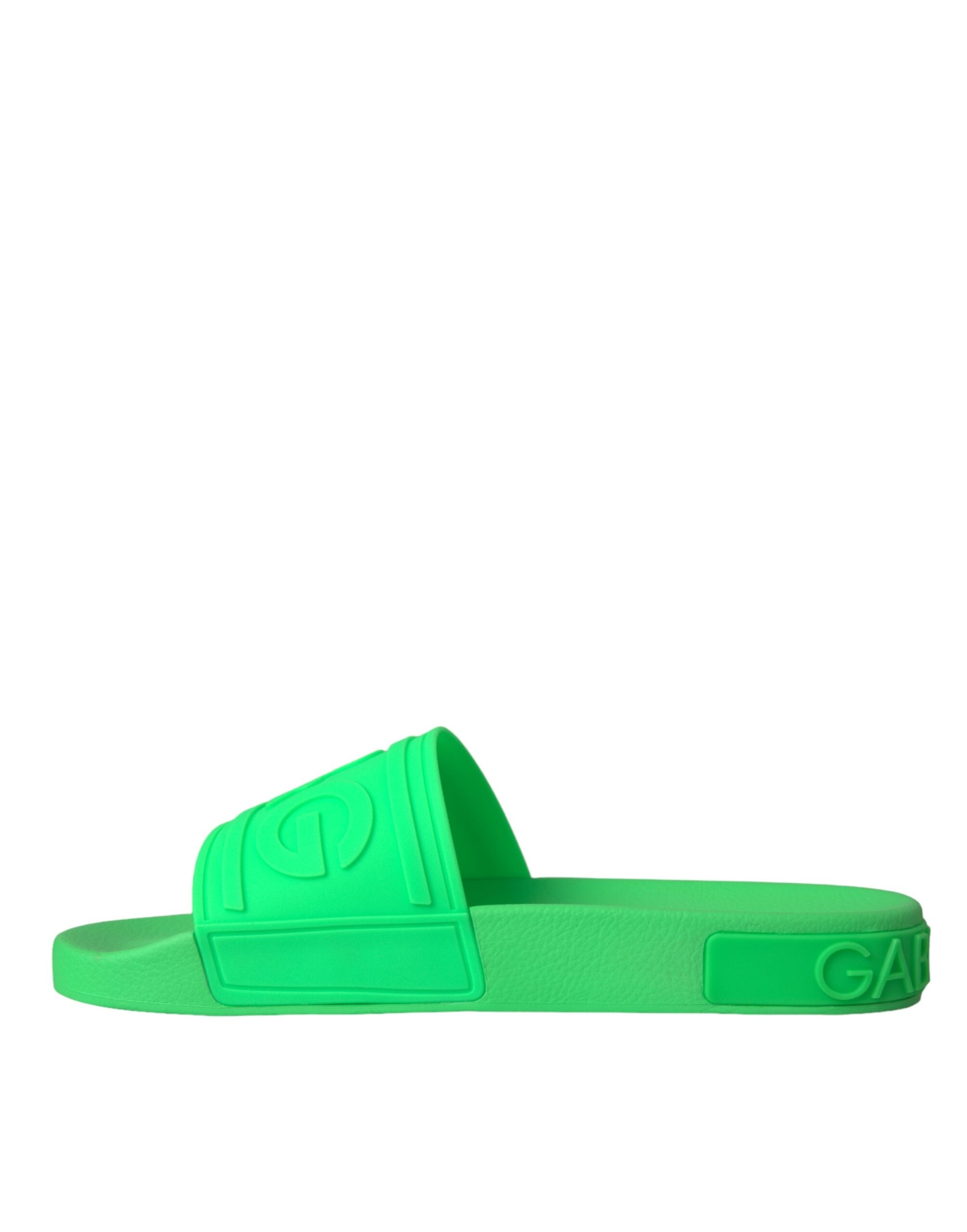 Dolce & Gabbana Green Leather Slides Sandals Beachwear Παπούτσια