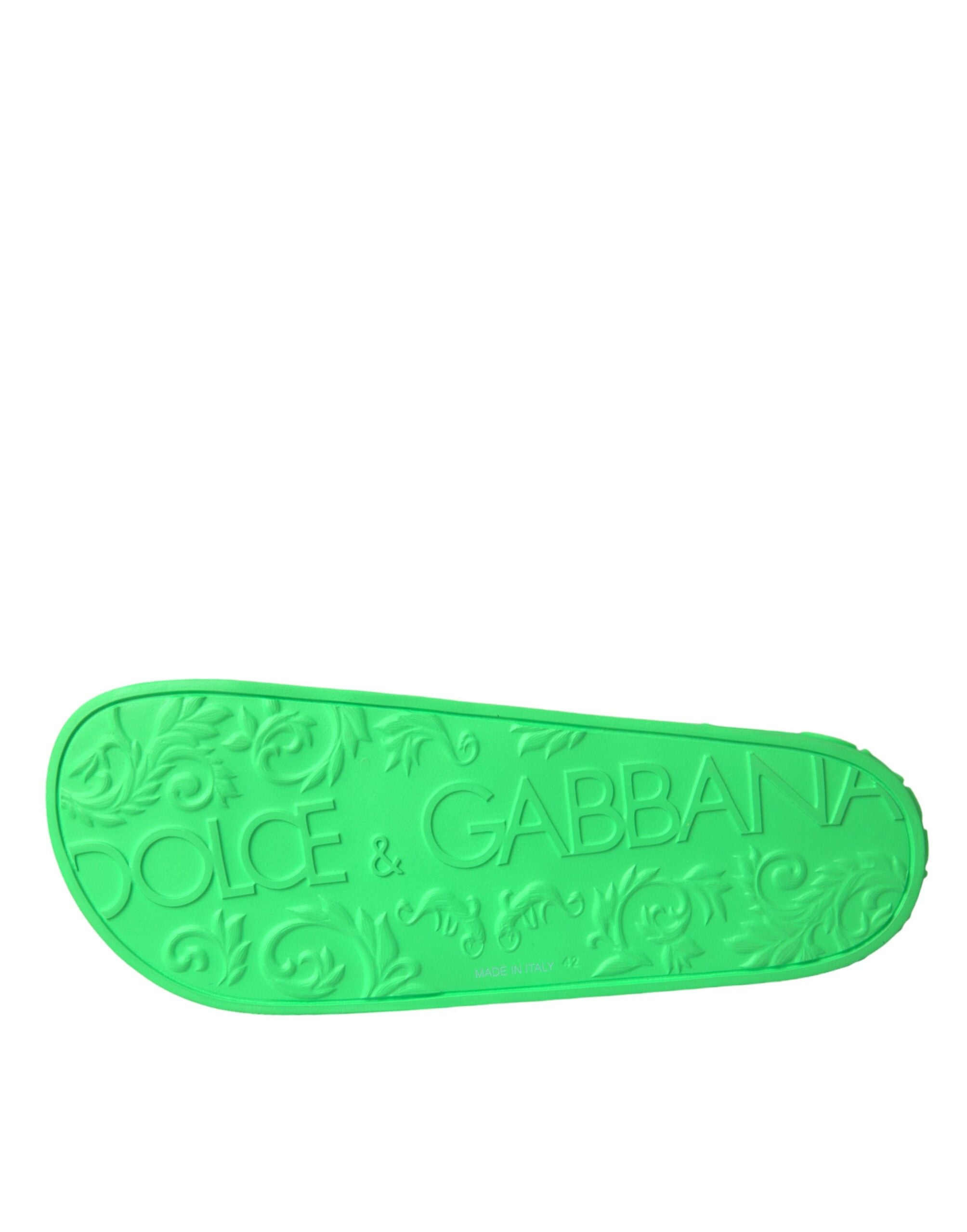 Dolce & Gabbana Green Leather Slides Sandals Beachwear Παπούτσια