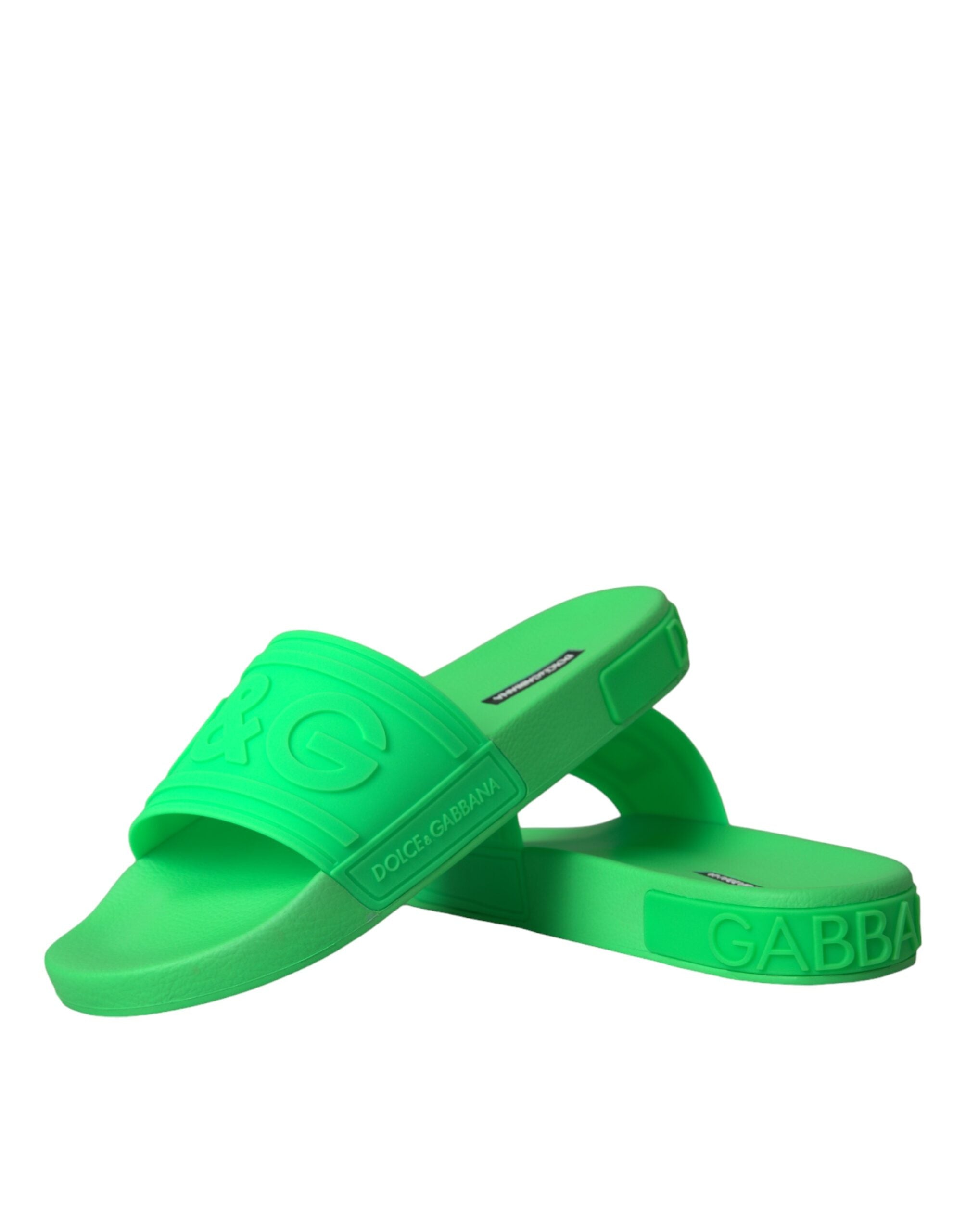 Dolce & Gabbana Green Leather Slides Sandals Beachwear Παπούτσια