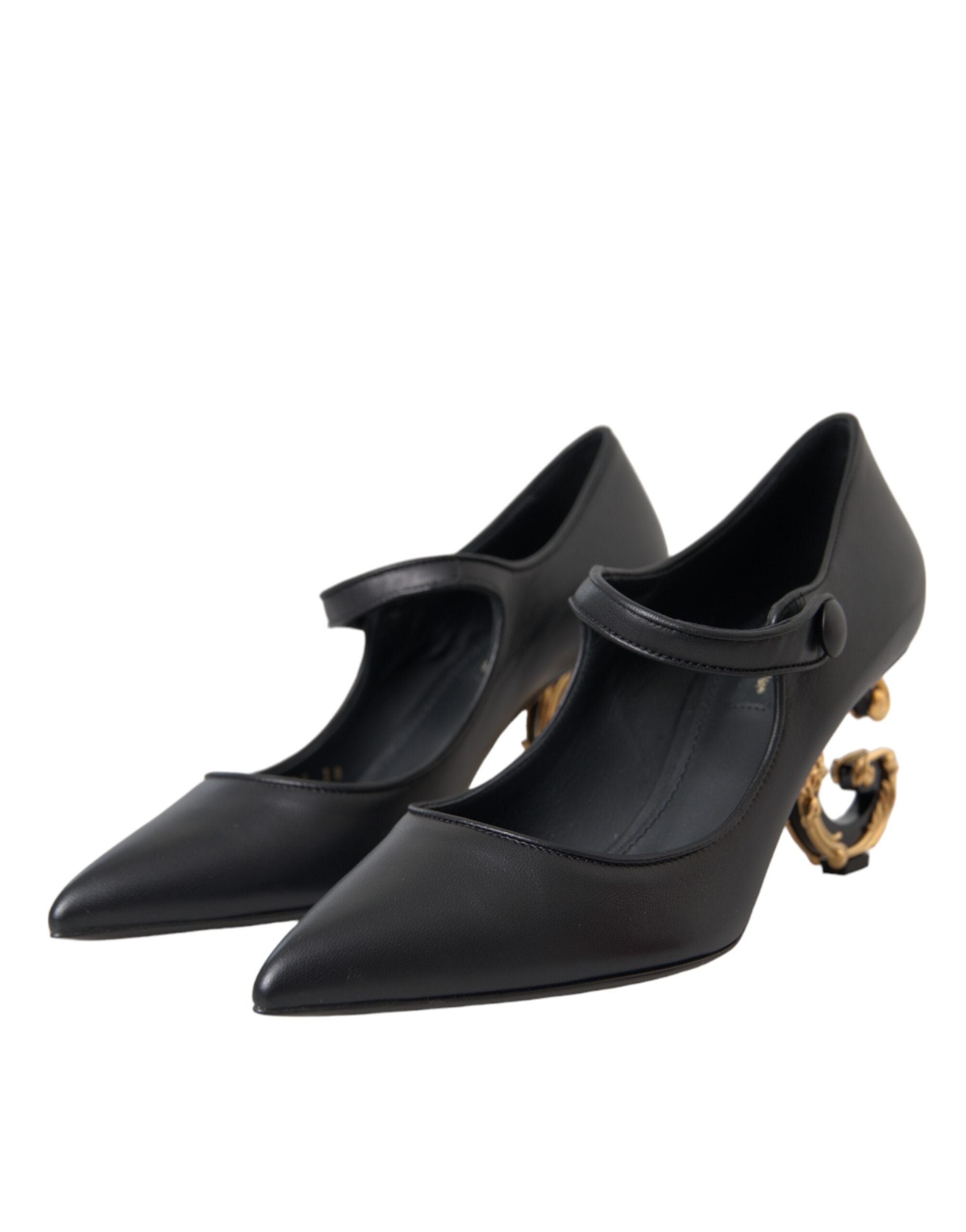 Dolce & Gabbana Μαύρο Δερμάτινο Λογότυπο Γόβες Mary Janes Pumps Παπούτσια