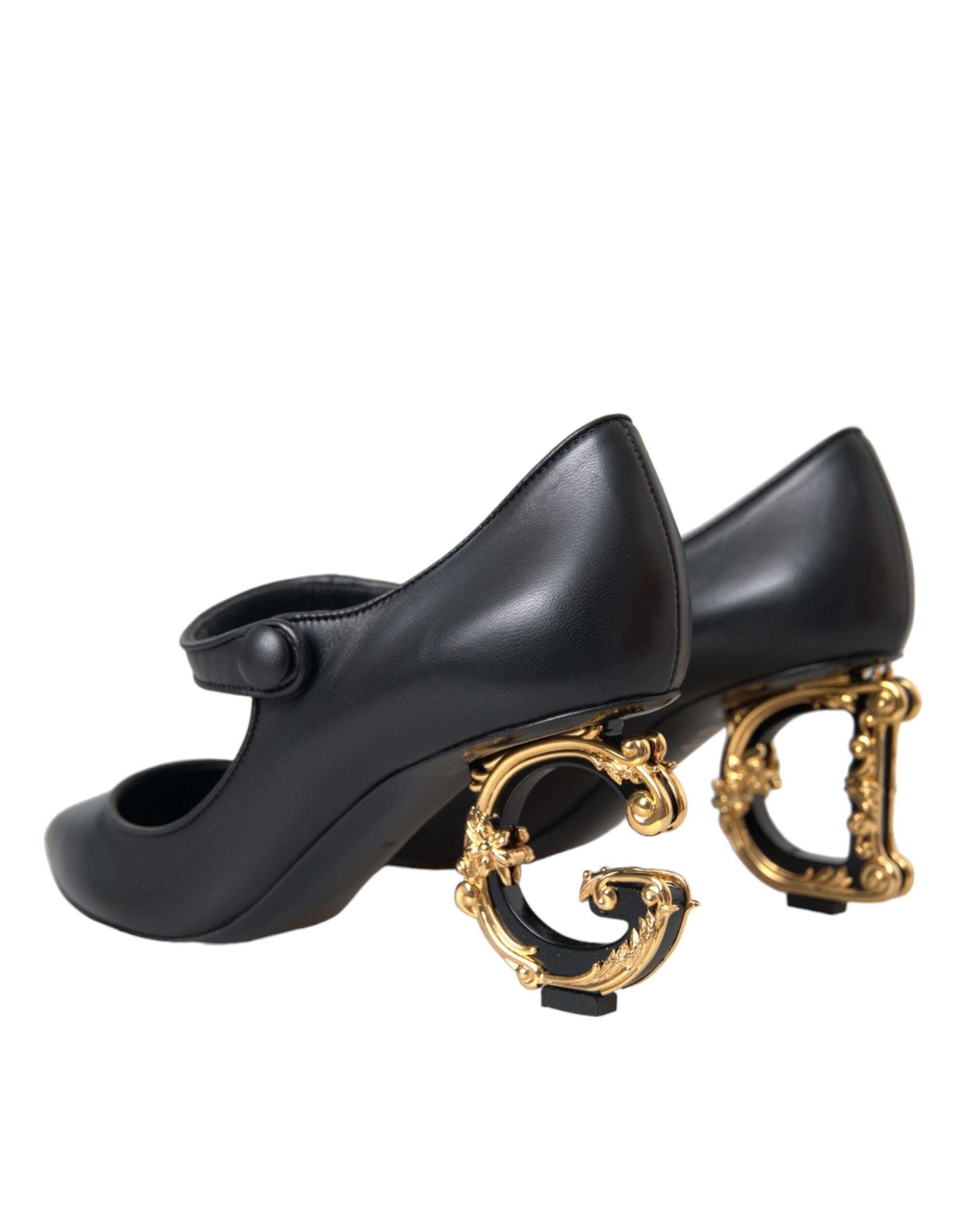 Dolce & Gabbana Μαύρο Δερμάτινο Λογότυπο Γόβες Mary Janes Pumps Παπούτσια