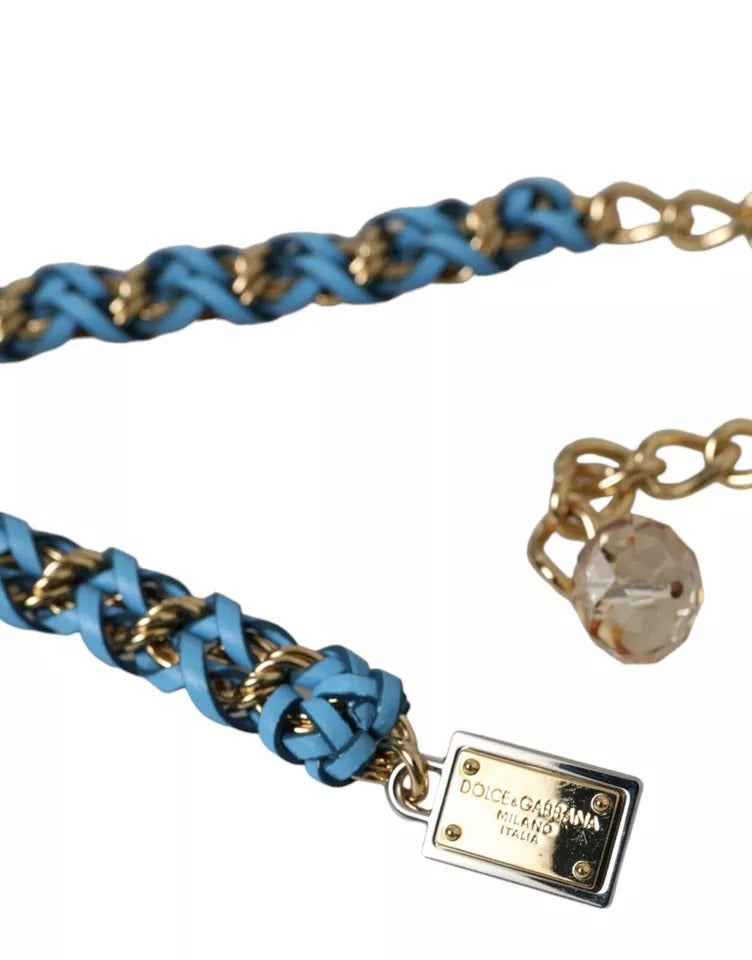 Ζώνη μέσης με αλυσίδα Dolce & Gabbana Blue Braided Gold Brass