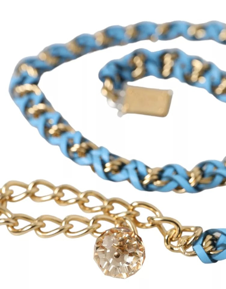 Ζώνη μέσης με αλυσίδα Dolce & Gabbana Blue Braided Gold Brass
