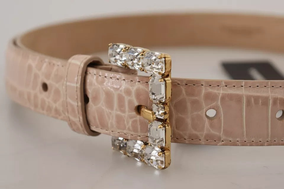 Dolce & Gabbana Beige Δερμάτινη Πόρπη με Κρυστάλλινη Γυναικεία Ζώνη