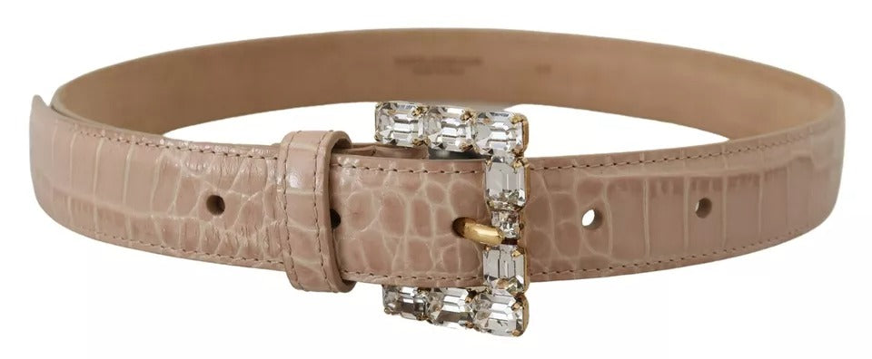 Dolce & Gabbana Beige Δερμάτινη Πόρπη με Κρυστάλλινη Γυναικεία Ζώνη