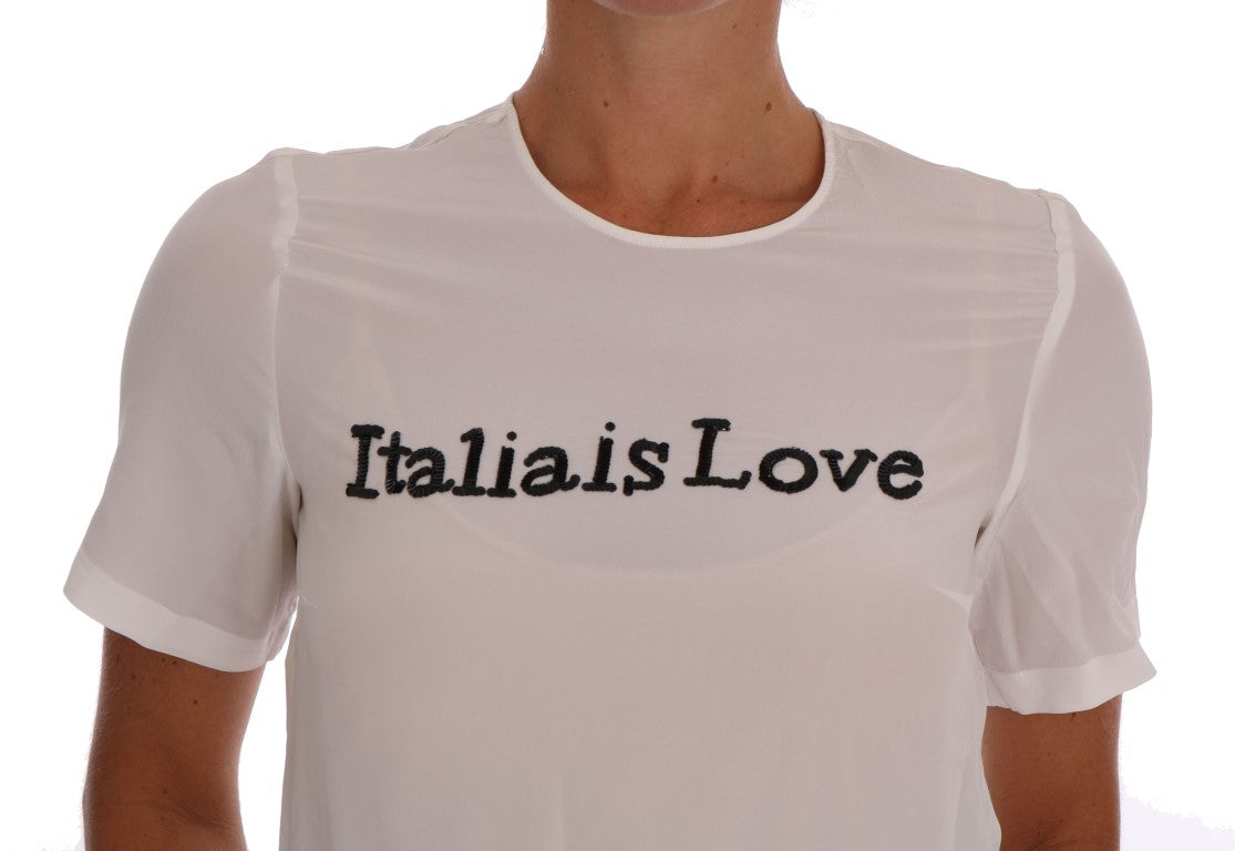 Λευκή μπλούζα Dolce & Gabbana Silk Sequined 'Italia Is Love'