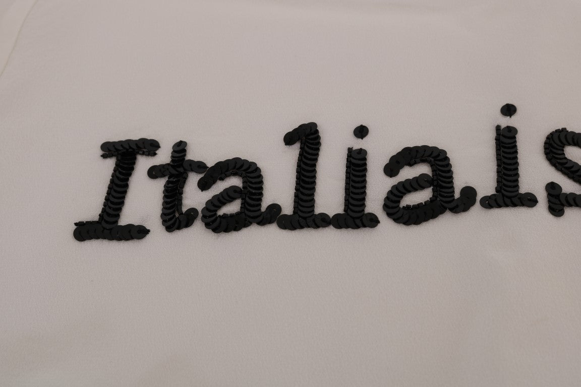 Λευκή μπλούζα Dolce & Gabbana Silk Sequined 'Italia Is Love'