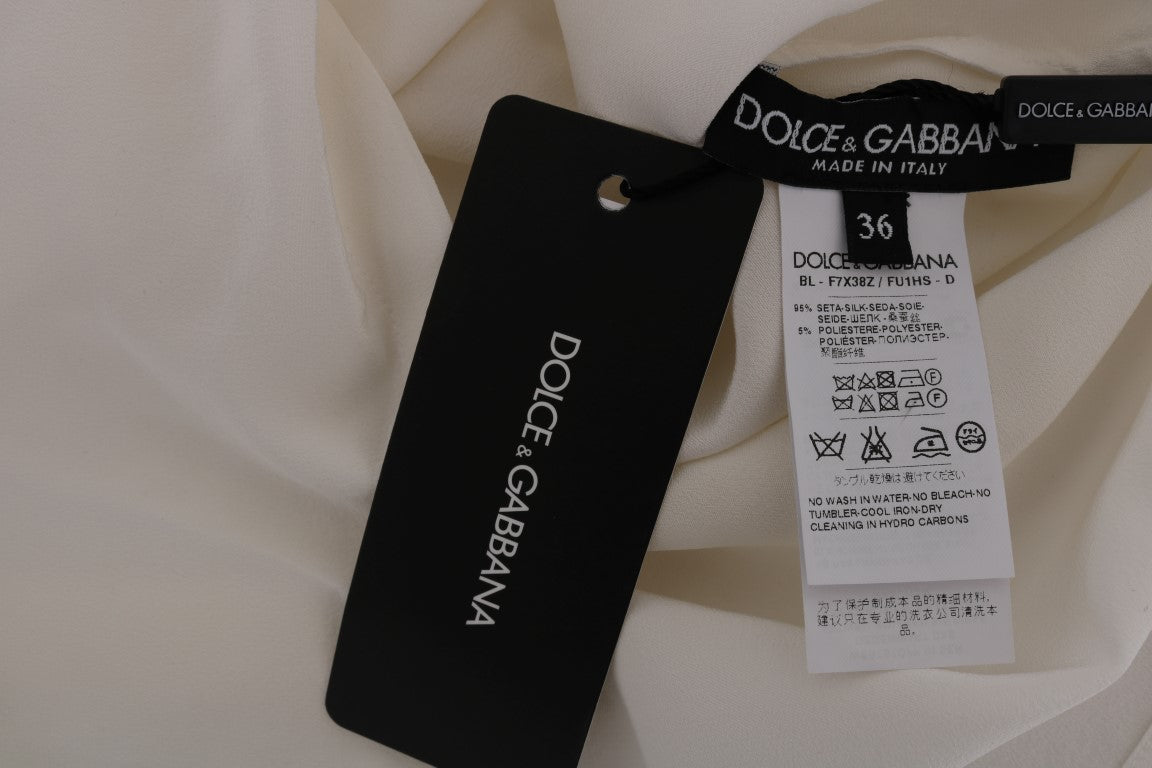 Λευκή μπλούζα Dolce & Gabbana Silk Sequined 'Italia Is Love'