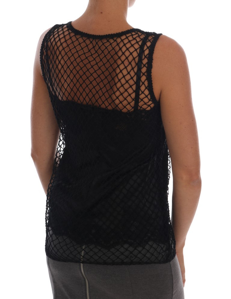 Dolce & Gabbana Κομψή μαύρη δαντέλα αμάνικη μπλούζα Cami