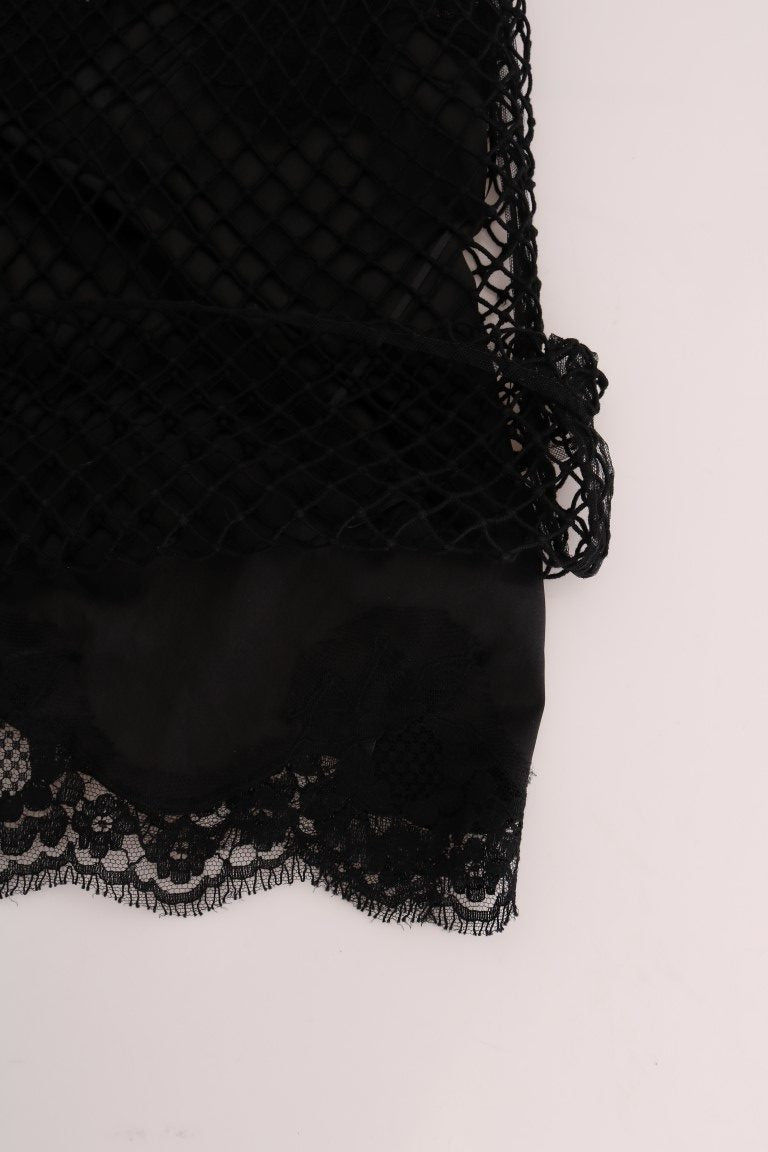 Dolce & Gabbana Κομψή μαύρη δαντέλα αμάνικη μπλούζα Cami