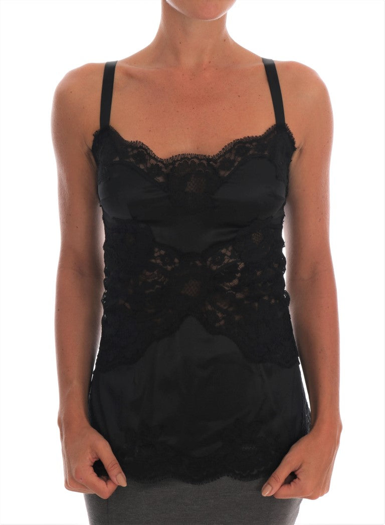 Dolce & Gabbana Silk Blend Μαύρη Δαντέλα Τοπ φόρεμα