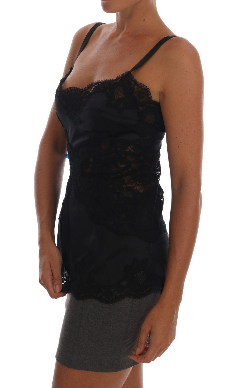 Dolce & Gabbana Silk Blend Μαύρη Δαντέλα Τοπ φόρεμα