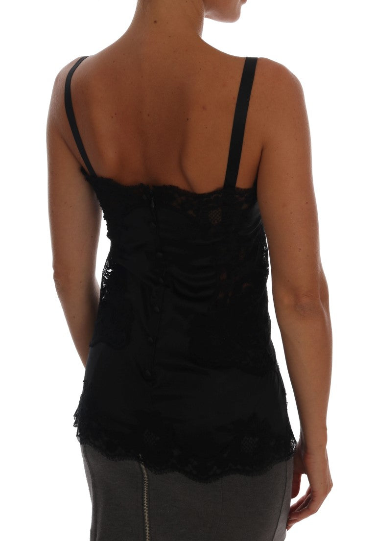 Dolce & Gabbana Silk Blend Μαύρη Δαντέλα Τοπ φόρεμα
