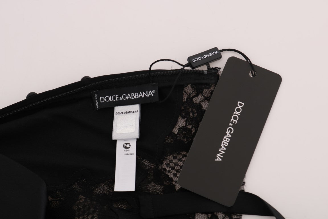 Dolce & Gabbana Silk Blend Μαύρη Δαντέλα Τοπ φόρεμα