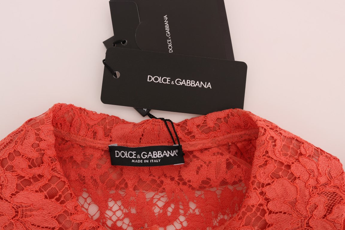 Dolce & Gabbana Κομψή πορτοκαλί φλοράλ δαντέλα μπλούζα ζακέτα με κρύσταλλο