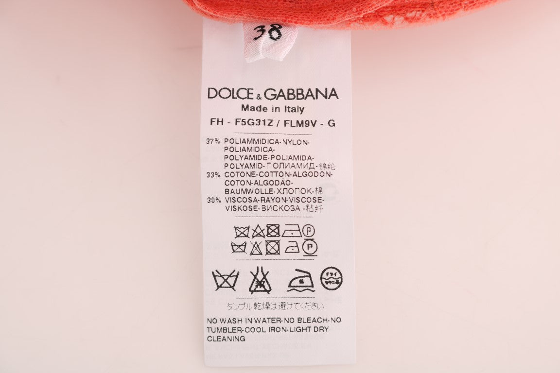 Dolce & Gabbana Κομψή πορτοκαλί φλοράλ δαντέλα μπλούζα ζακέτα με κρύσταλλο
