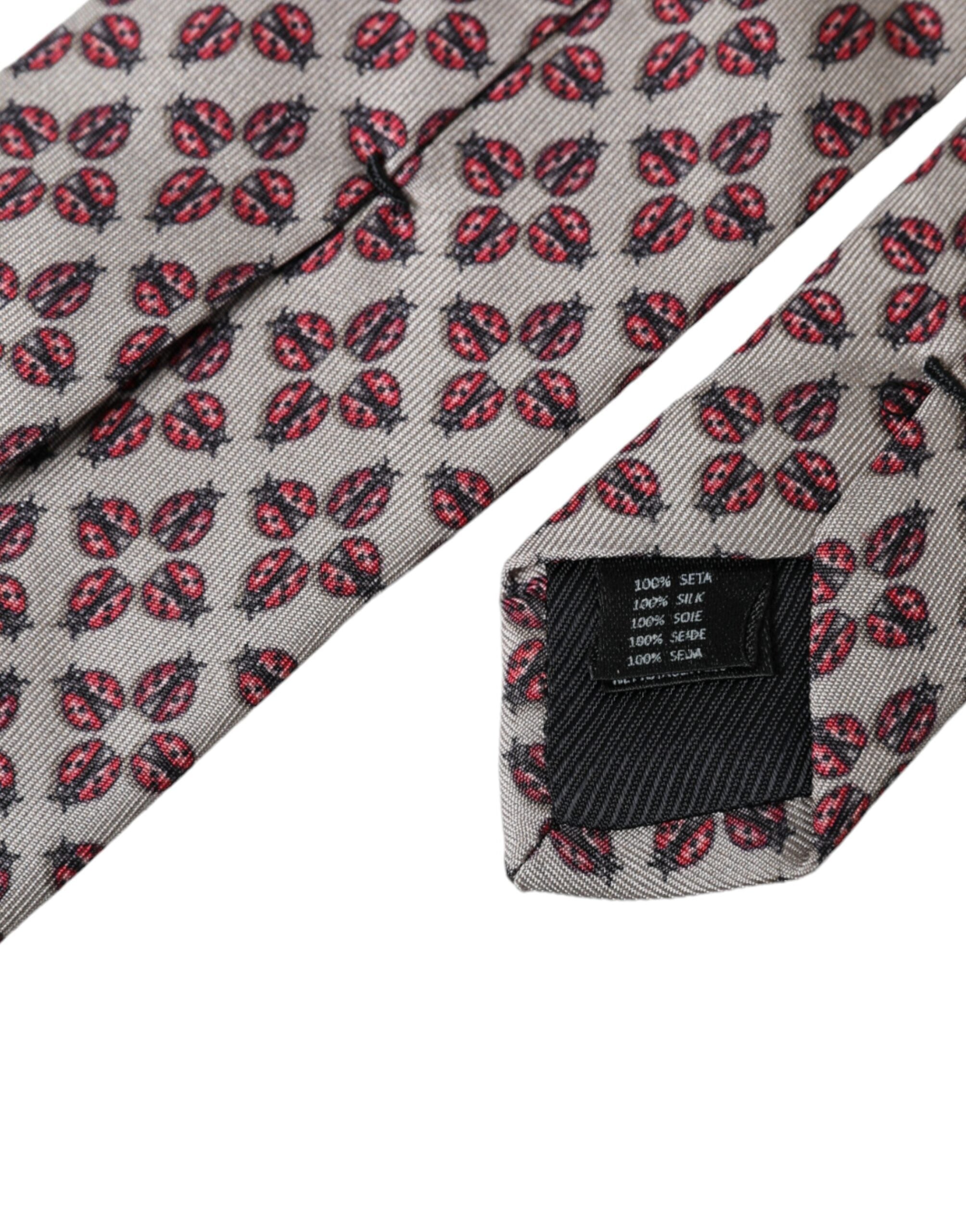 Dolce & Gabbana Beige Lady Bug Print Μεταξωτή ανδρική γραβάτα