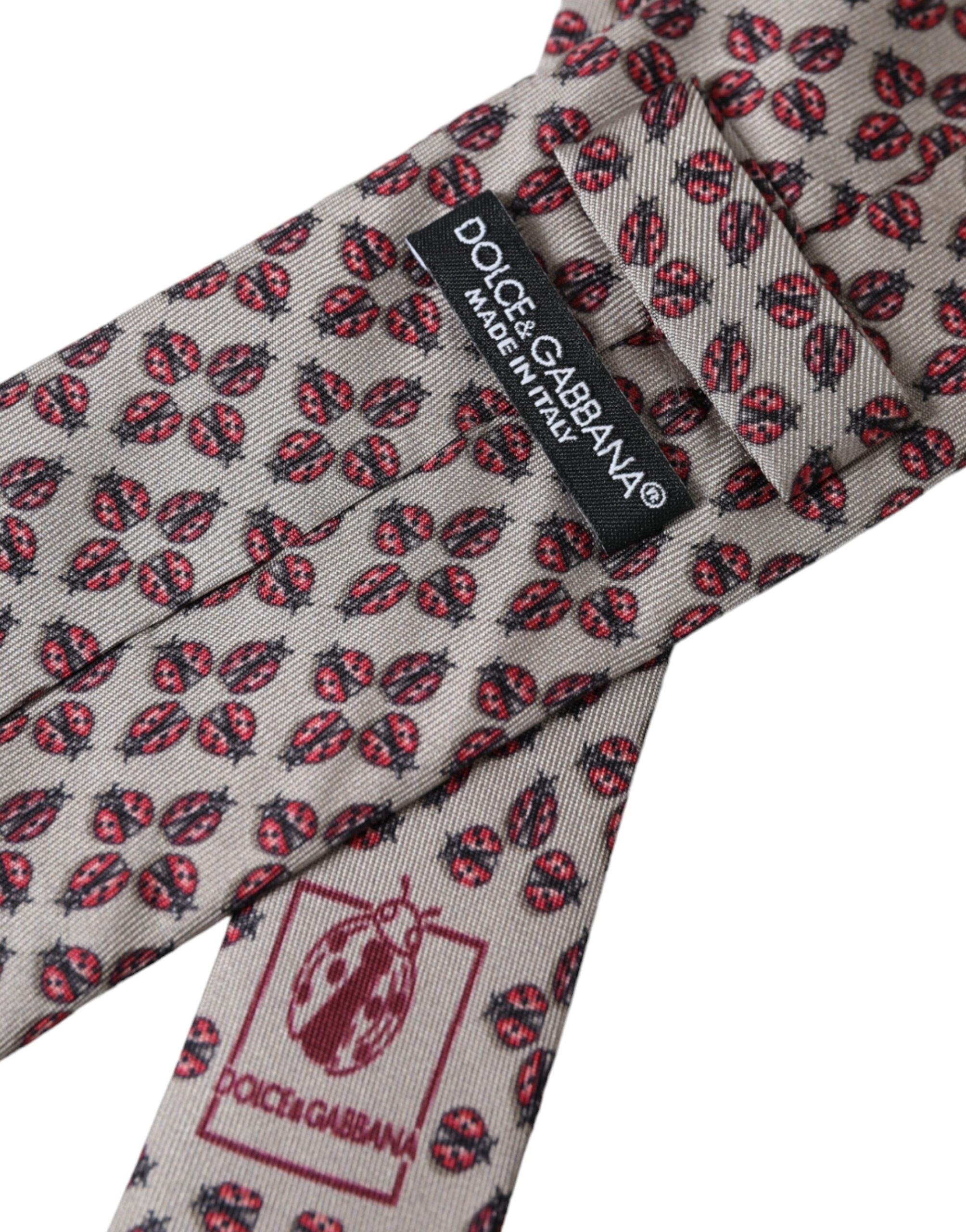 Dolce & Gabbana Beige Lady Bug Print Μεταξωτή ανδρική γραβάτα