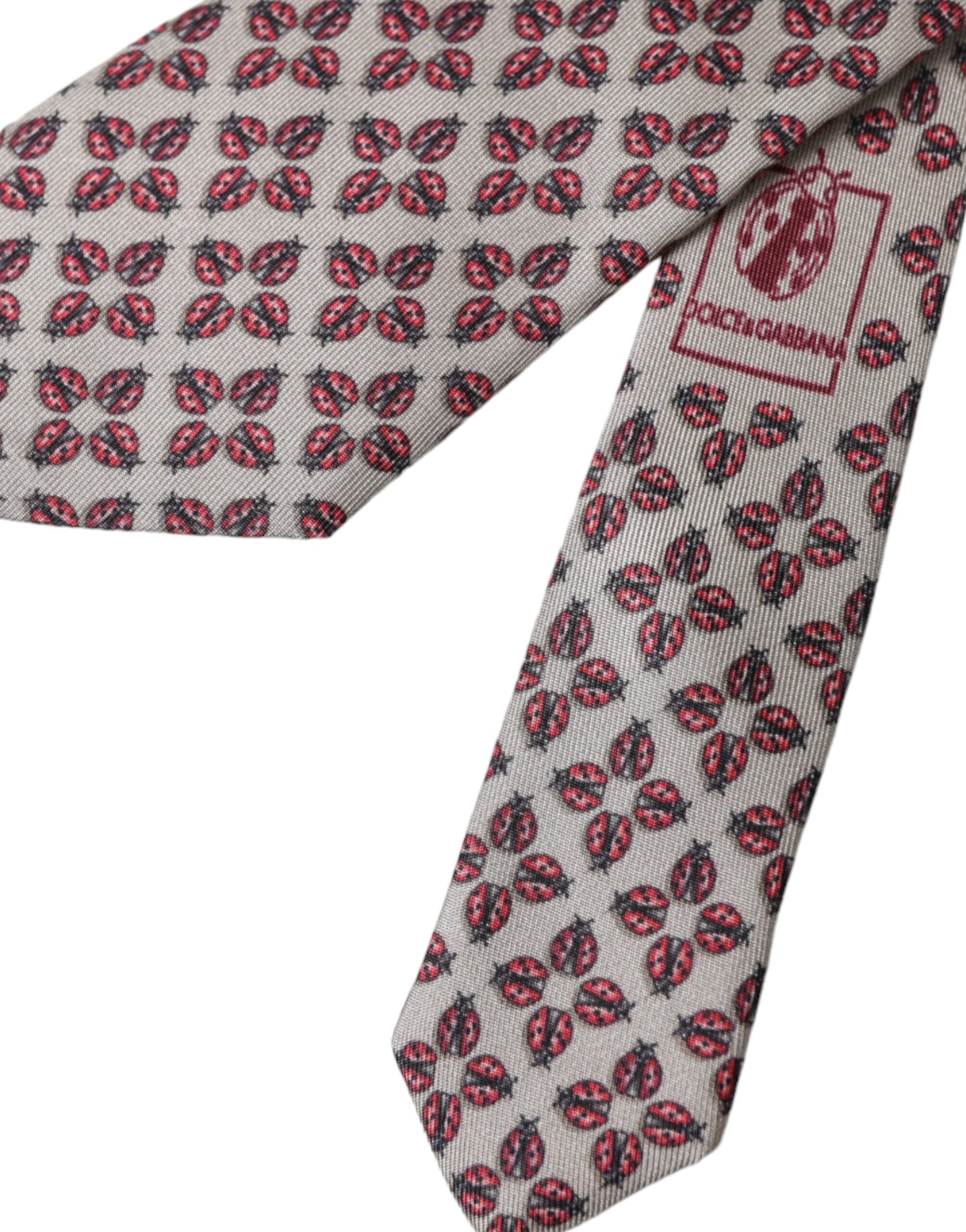 Dolce & Gabbana Beige Lady Bug Print Μεταξωτή ανδρική γραβάτα